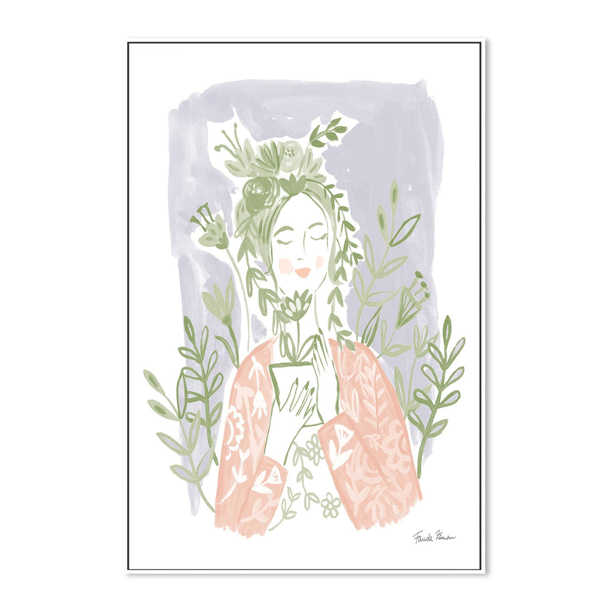 wall-art-print-canvas-poster-framed-Pastel Plant Lady , By Farida Zaman-GIOIA-WALL-ART