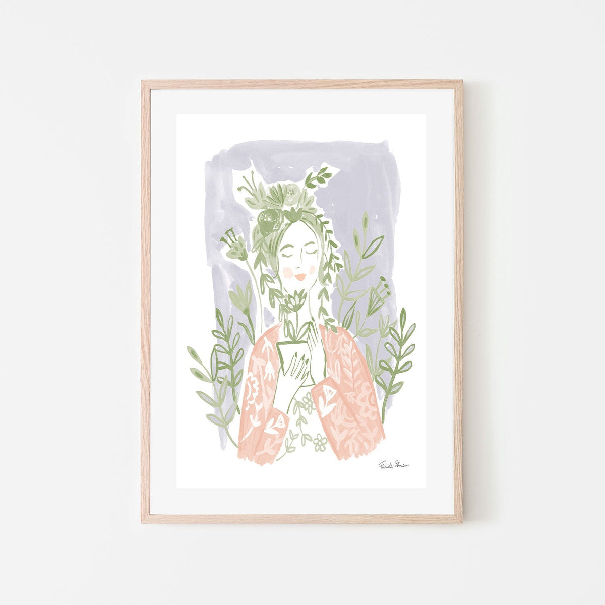 wall-art-print-canvas-poster-framed-Pastel Plant Lady , By Farida Zaman-GIOIA-WALL-ART