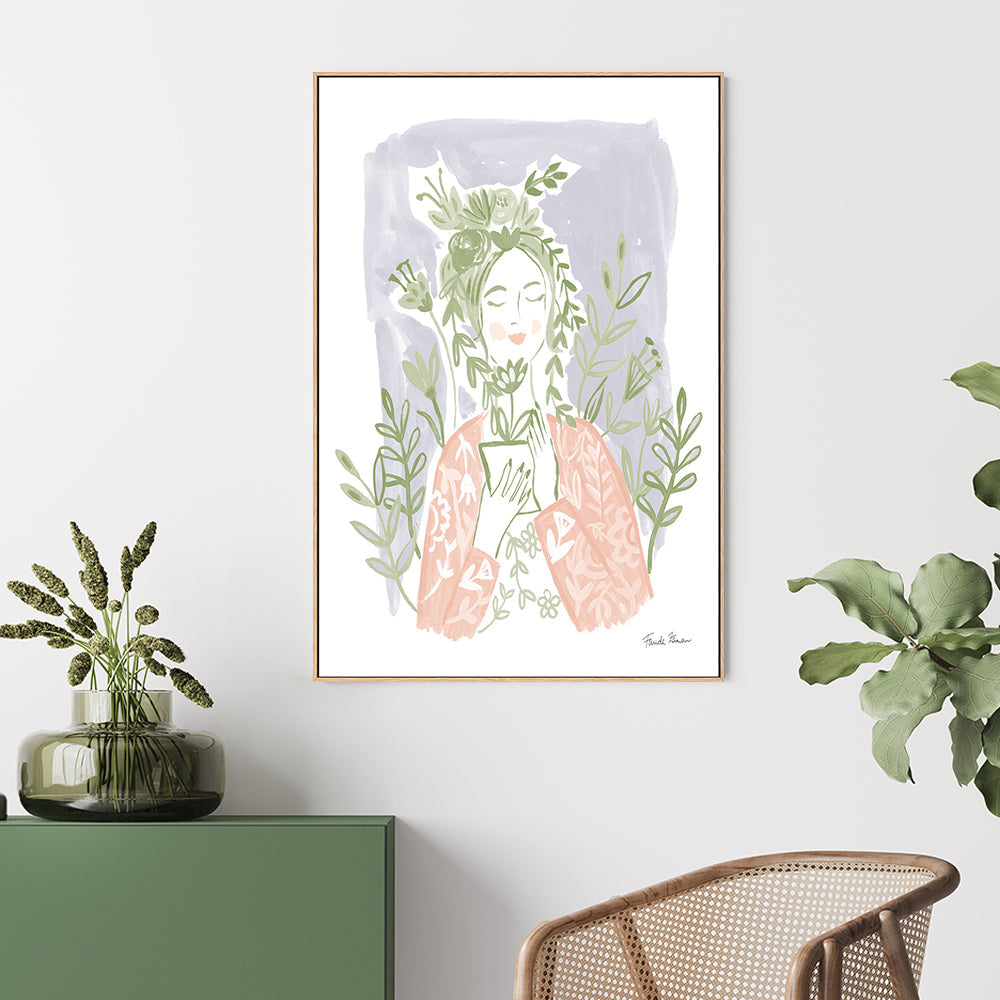 wall-art-print-canvas-poster-framed-Pastel Plant Lady , By Farida Zaman-GIOIA-WALL-ART