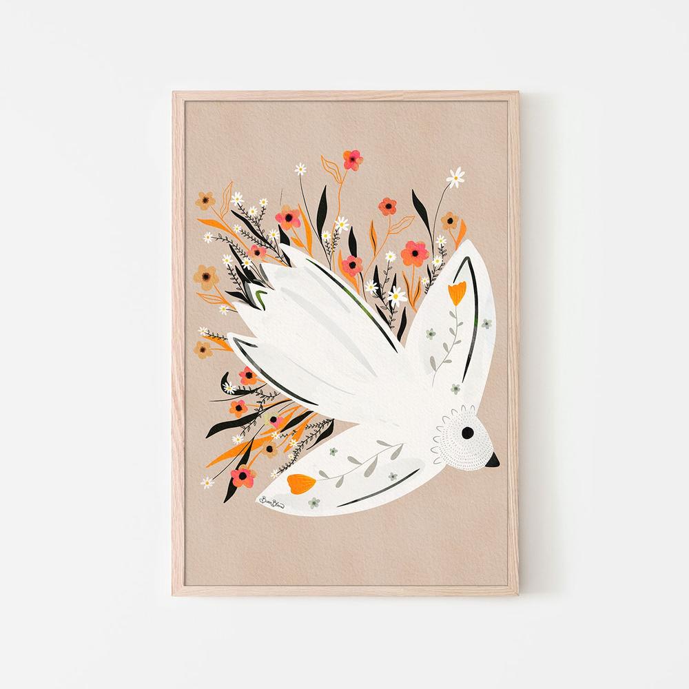 wall-art-print-canvas-poster-framed-Peaceful Floral Dove-6