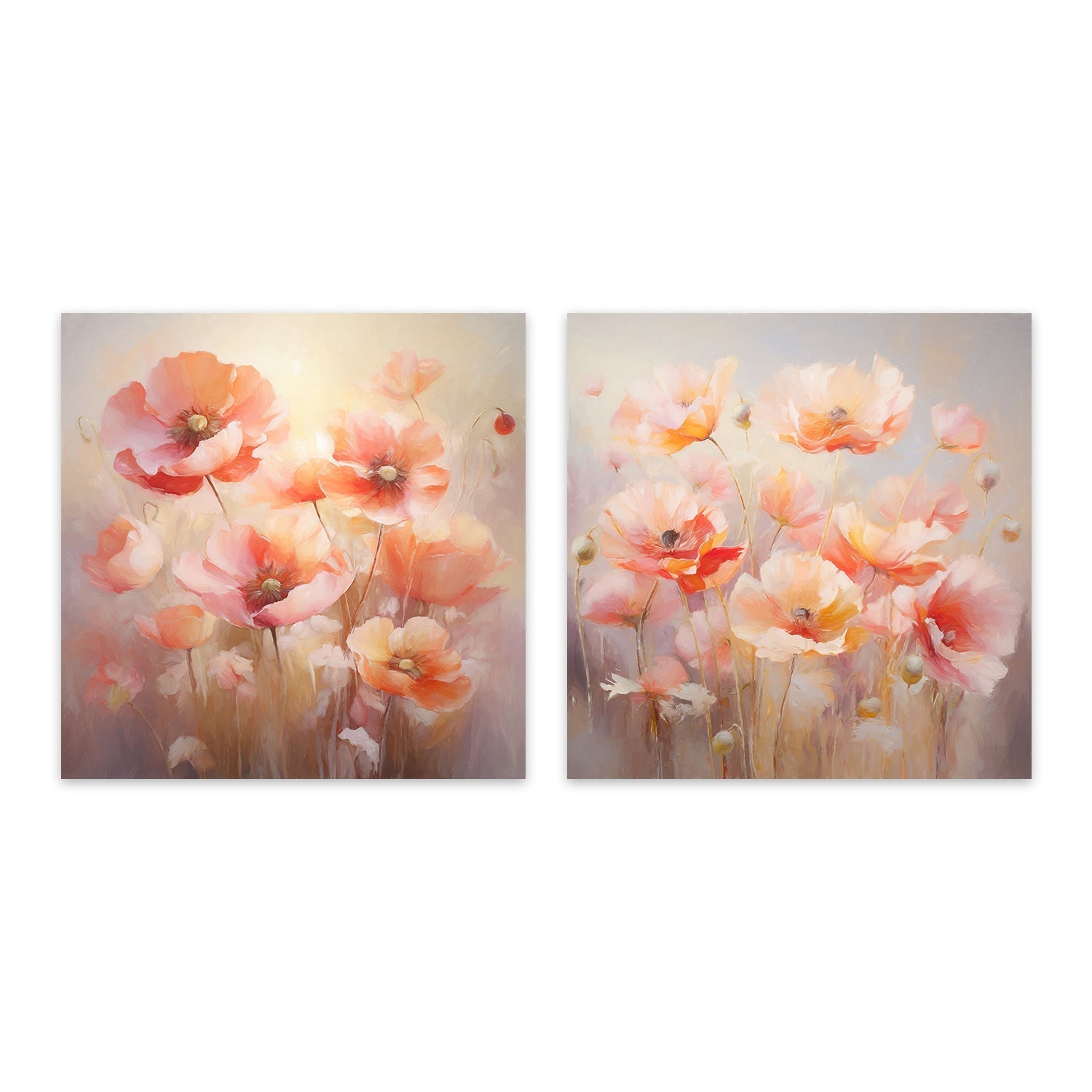 wall-art-print-canvas-poster-framed-Peach Fuzz Poppies , Style A & B, Set Of 2 , By Accent Art Studio-1
