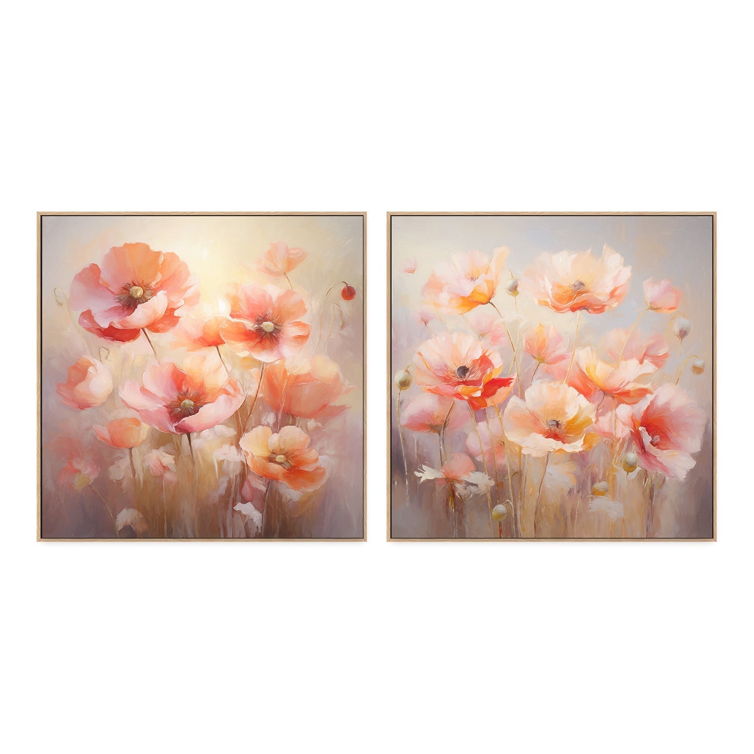 wall-art-print-canvas-poster-framed-Peach Fuzz Poppies , Style A & B, Set Of 2 , By Accent Art Studio-4