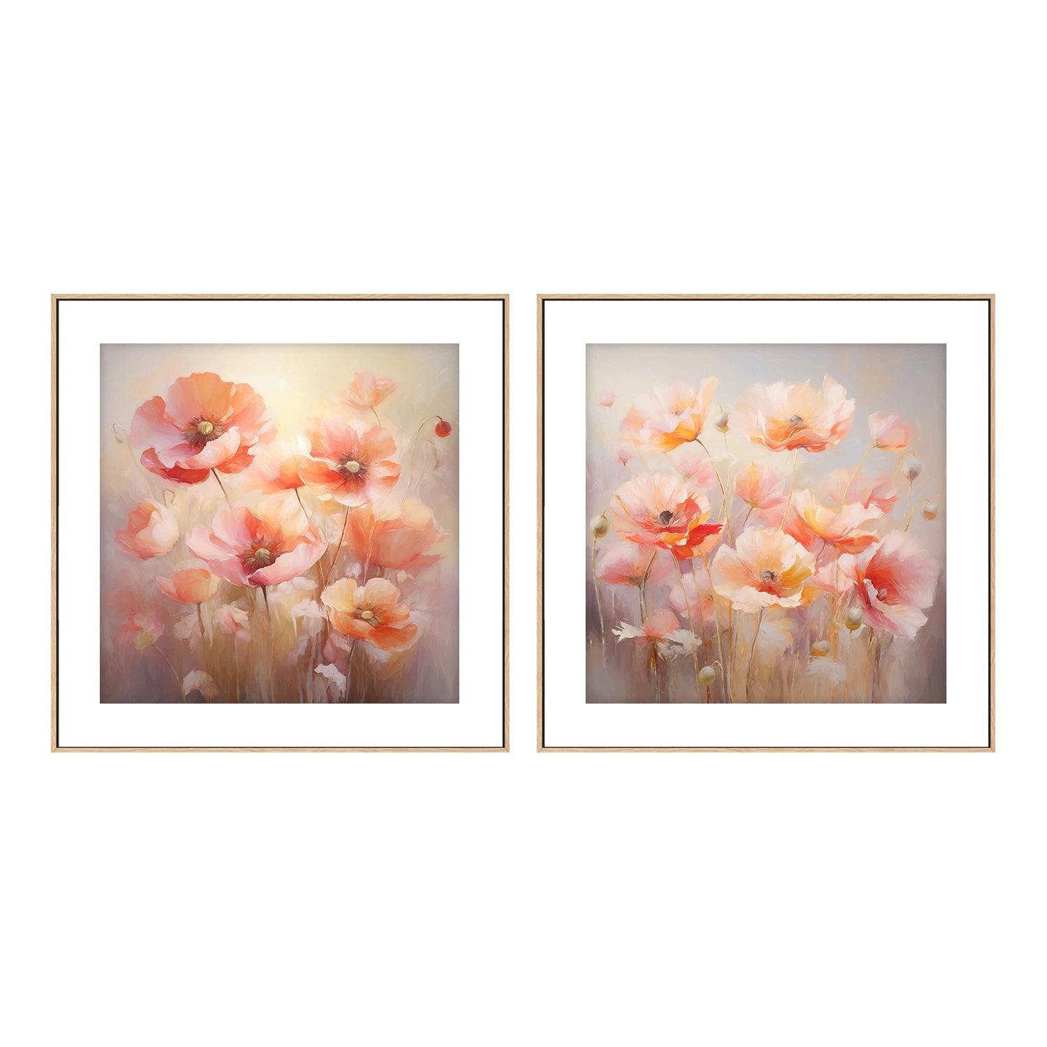 wall-art-print-canvas-poster-framed-Peach Fuzz Poppies , Style A & B, Set Of 2 , By Accent Art Studio-6