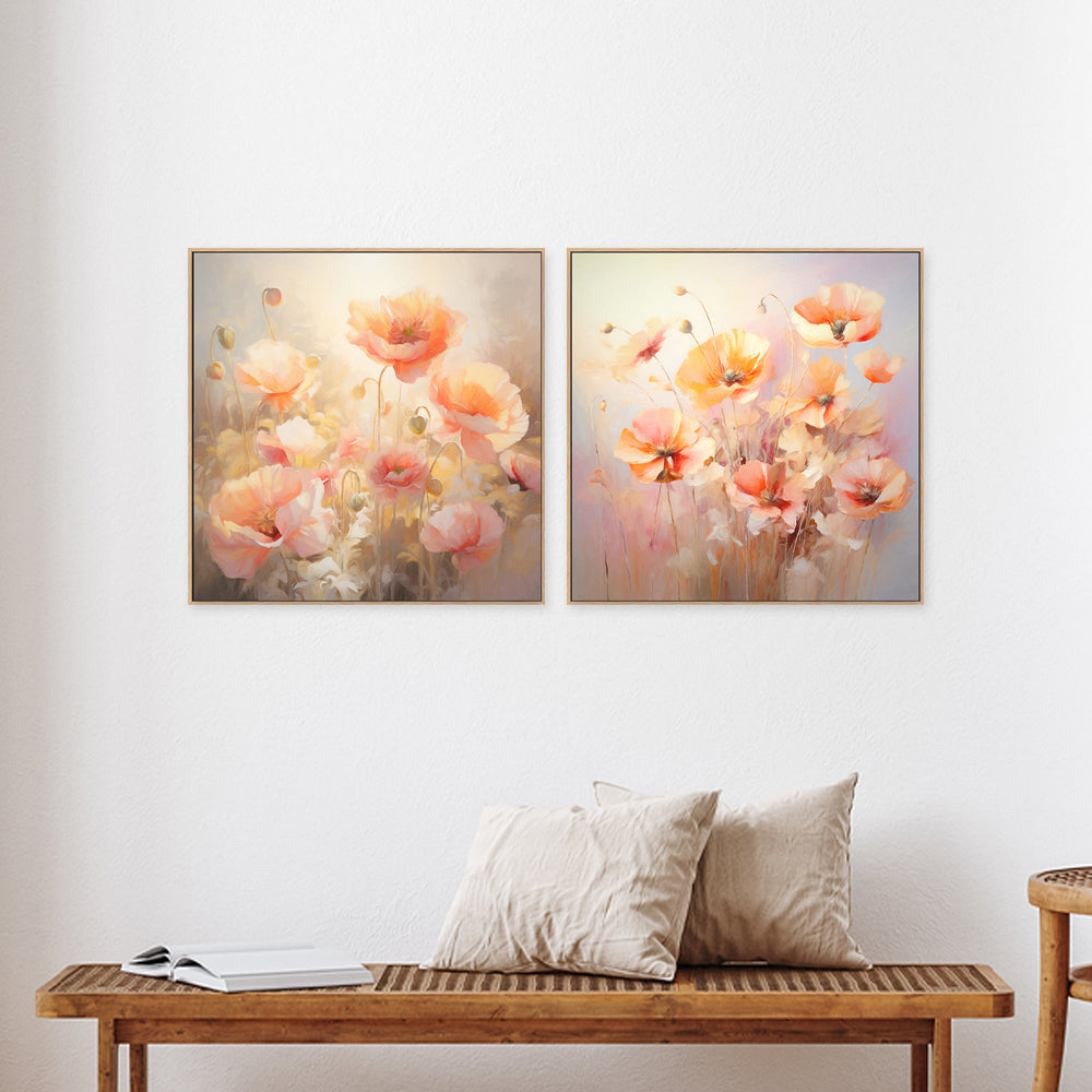 wall-art-print-canvas-poster-framed-Peach Fuzz Poppies , Style C & D, Set Of 2 , By Accent Art Studio-2