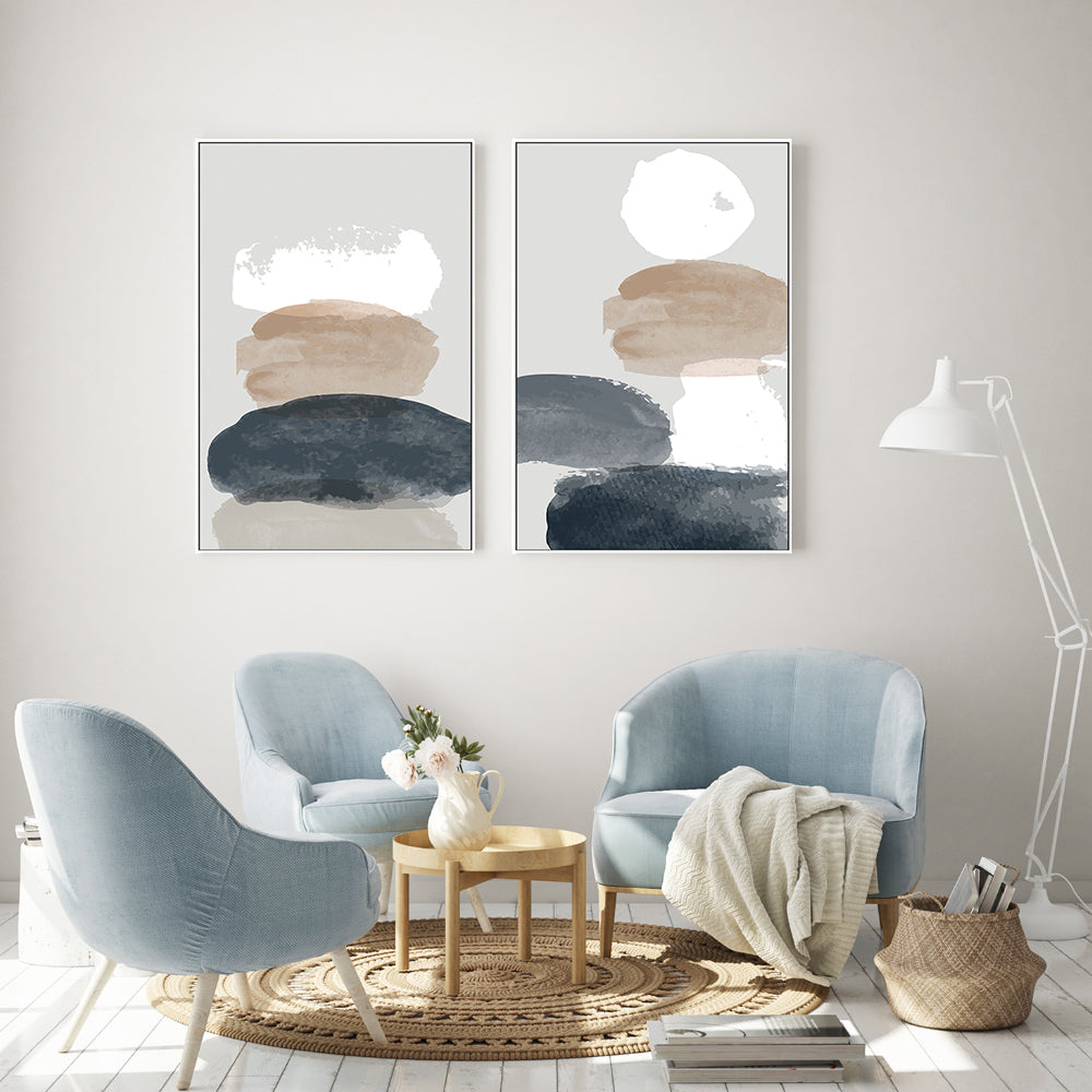 wall-art-print-canvas-poster-framed-Pebble Stack, Style A & B, Set Of 2-GIOIA-WALL-ART