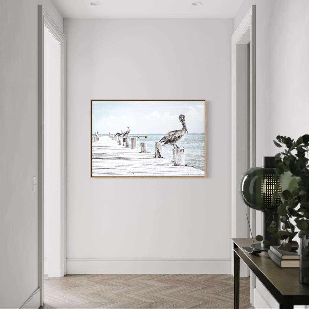 wall-art-print-canvas-poster-framed-Pelican At The Pier , Soft Tone-by-Gioia Wall Art-Gioia Wall Art