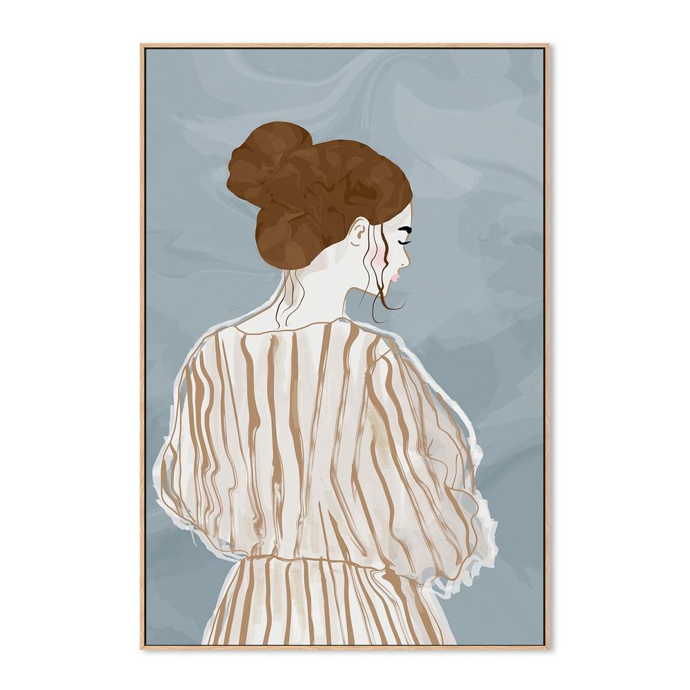 wall-art-print-canvas-poster-framed-Pensive Woman Striped Dress-4
