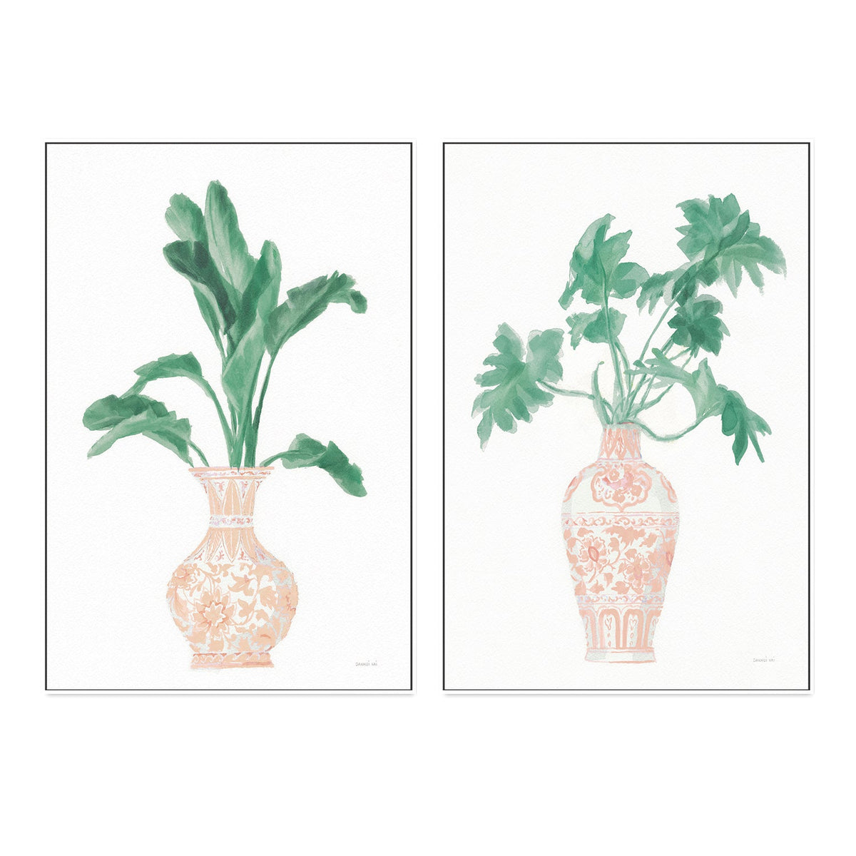 wall-art-print-canvas-poster-framed-Pink Chinoiserie, Style A & B, Set Of 2 , By Danhui Nai-GIOIA-WALL-ART