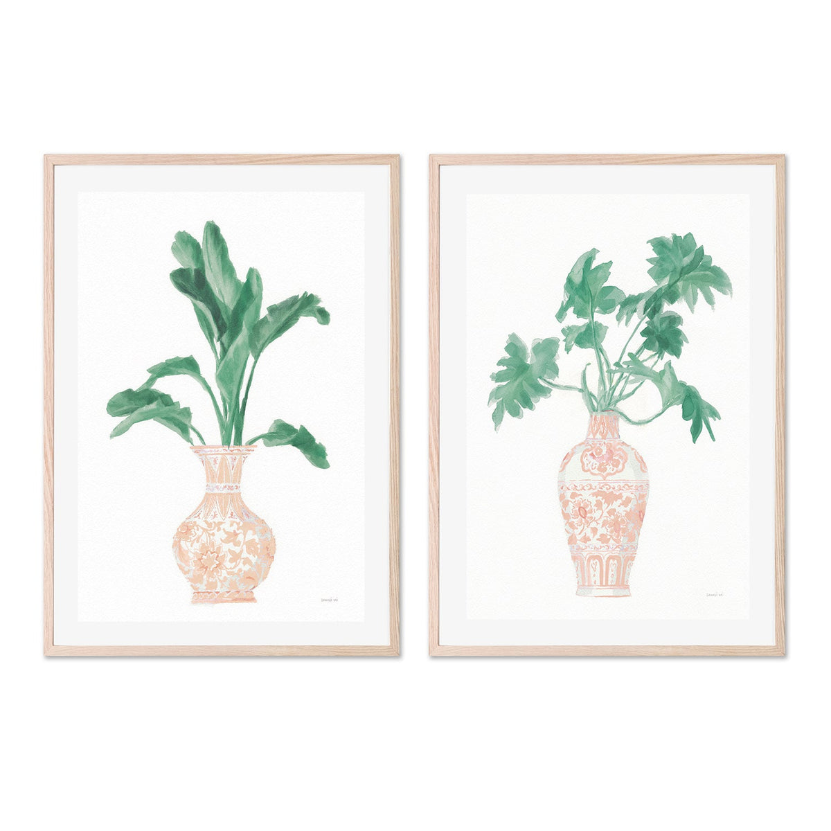 wall-art-print-canvas-poster-framed-Pink Chinoiserie, Style A & B, Set Of 2 , By Danhui Nai-GIOIA-WALL-ART