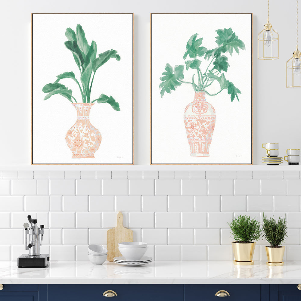 wall-art-print-canvas-poster-framed-Pink Chinoiserie, Style A & B, Set Of 2 , By Danhui Nai-GIOIA-WALL-ART