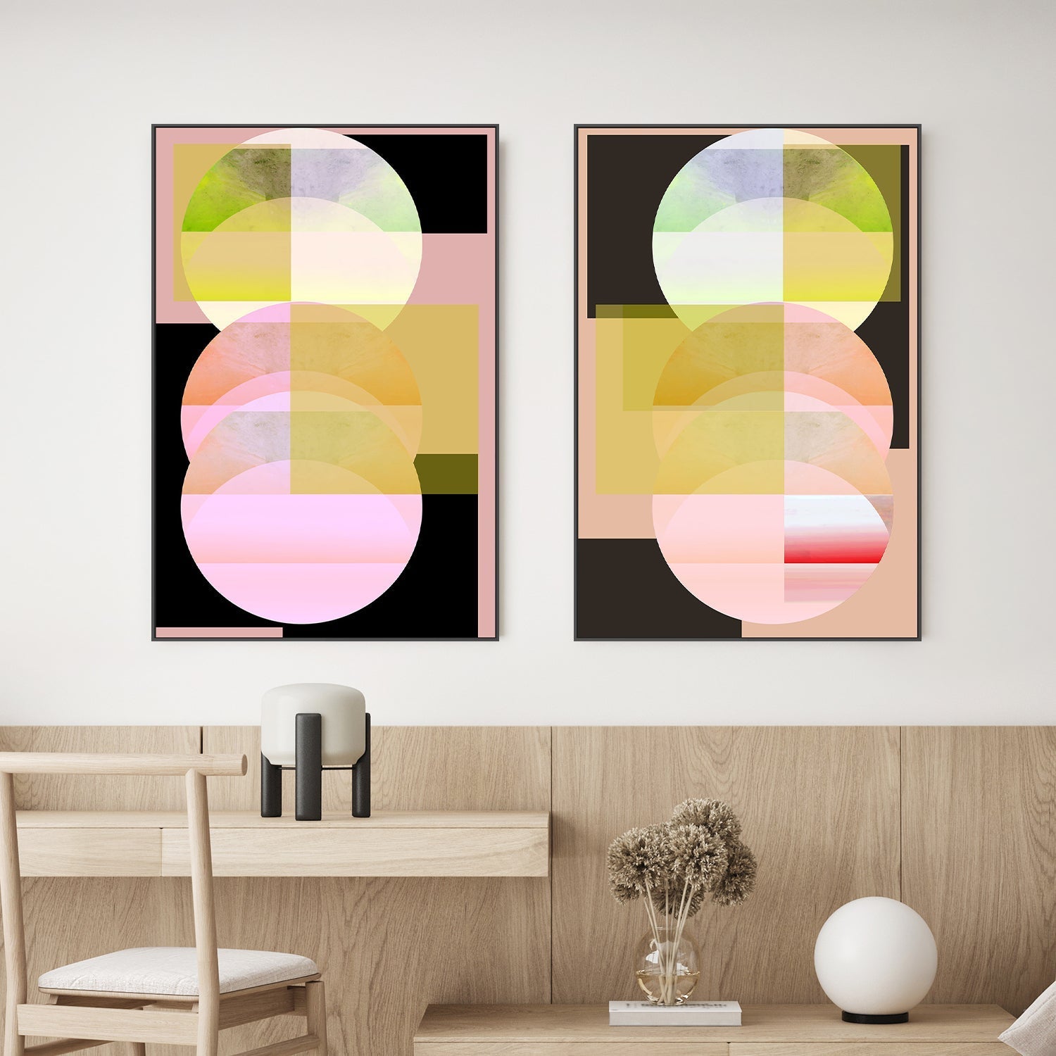 wall-art-print-canvas-poster-framed-Pink Crescent Moon, Style A & B, Set Of 2 , By Cartissi-2