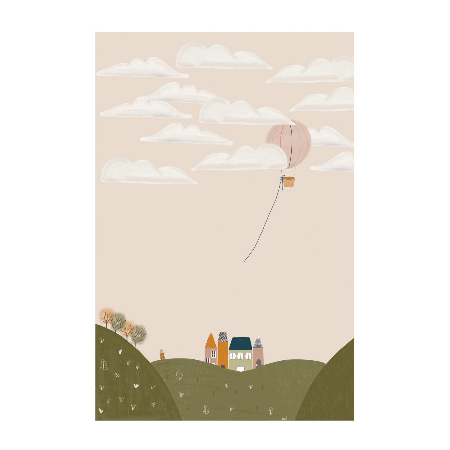 wall-art-print-canvas-poster-framed-Pink Hot Air Balloon , By Menina Lisboa-1