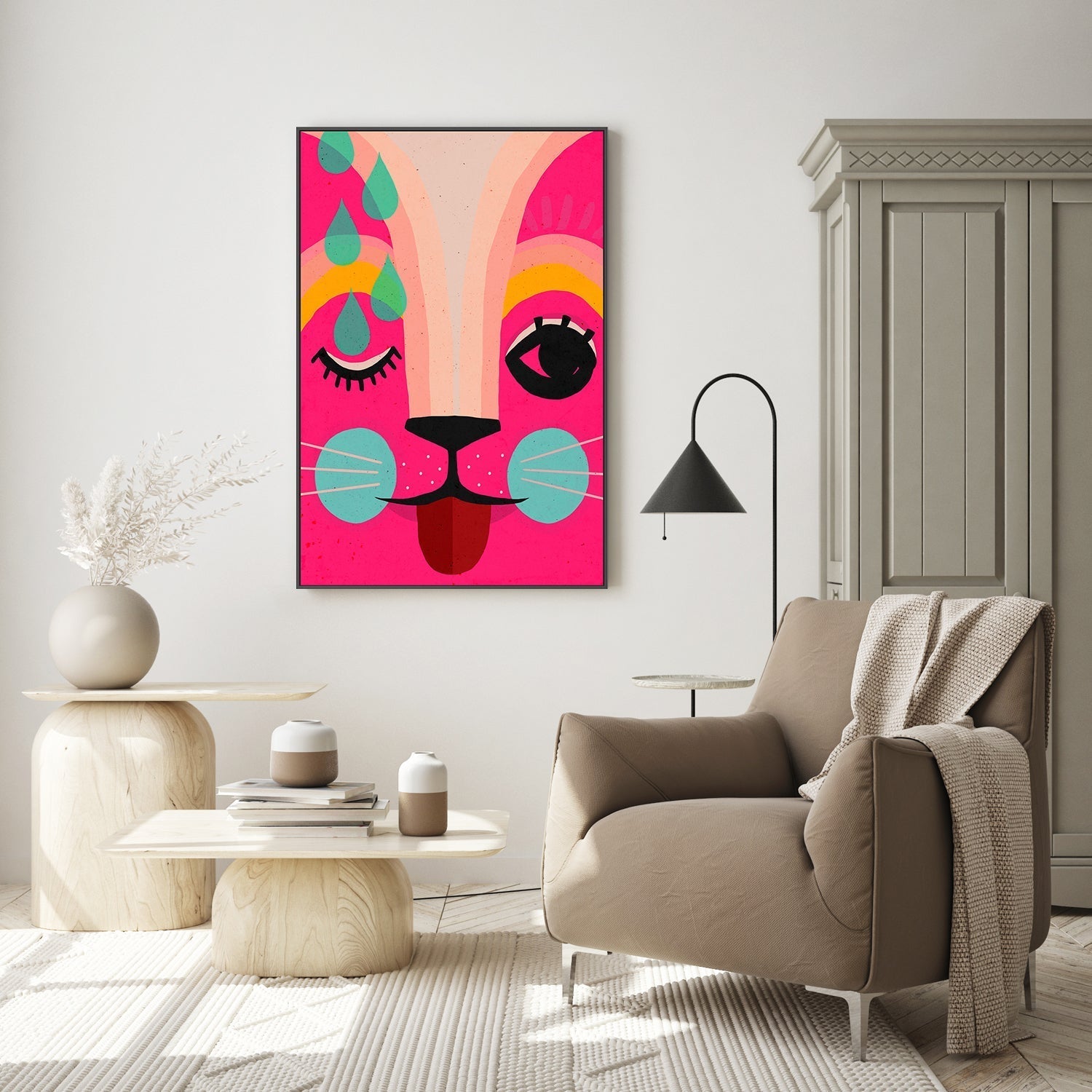 wall-art-print-canvas-poster-framed-Pink Neon Kitty , By Treechild-GIOIA-WALL-ART