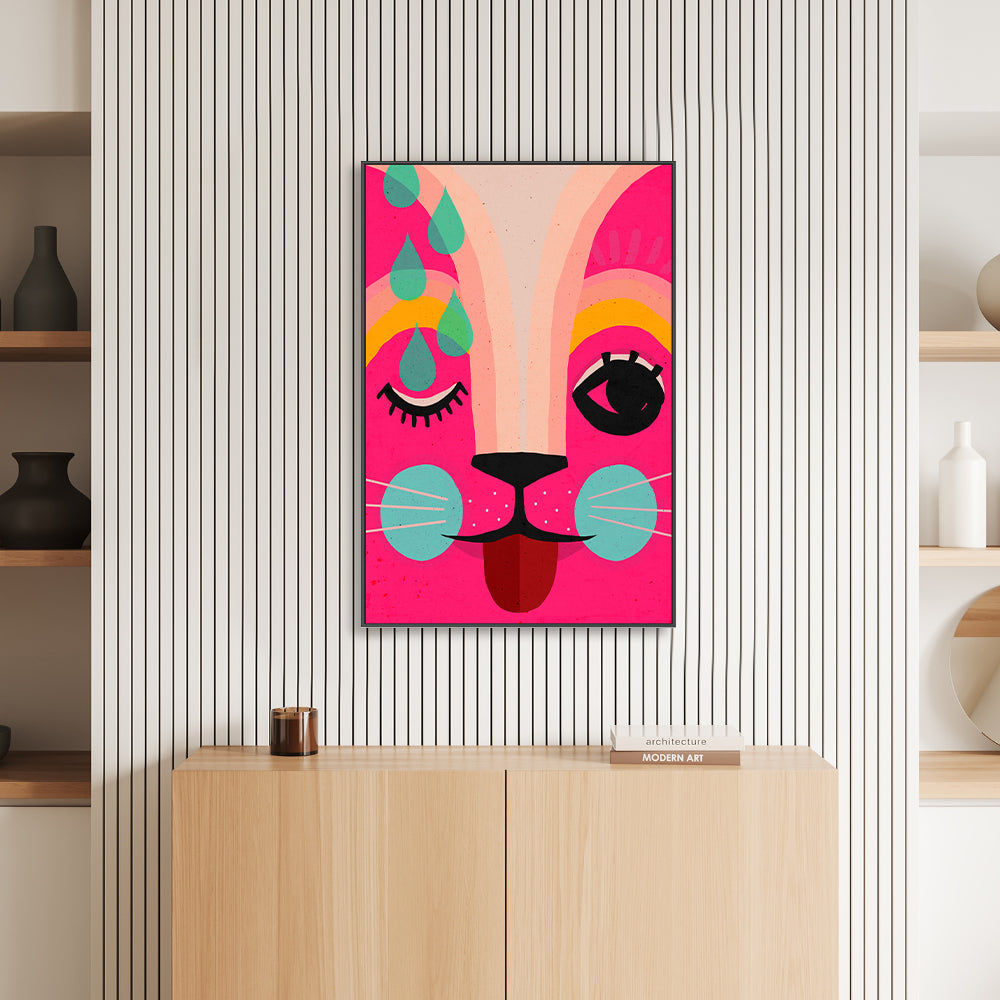 wall-art-print-canvas-poster-framed-Pink Neon Kitty , By Treechild-GIOIA-WALL-ART