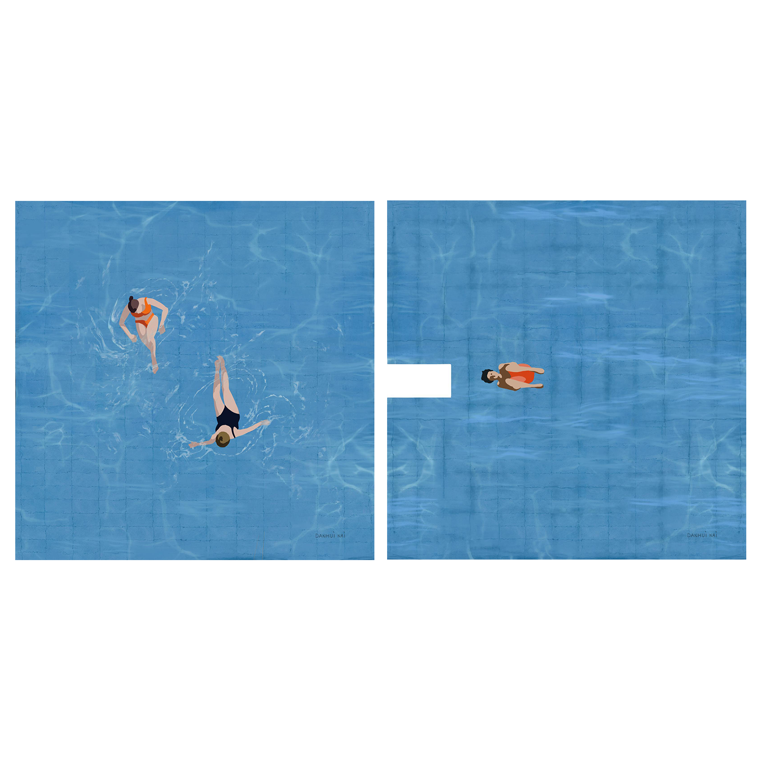 wall-art-print-canvas-poster-framed-Pool Fun, Style A & B, Set Of 2-1