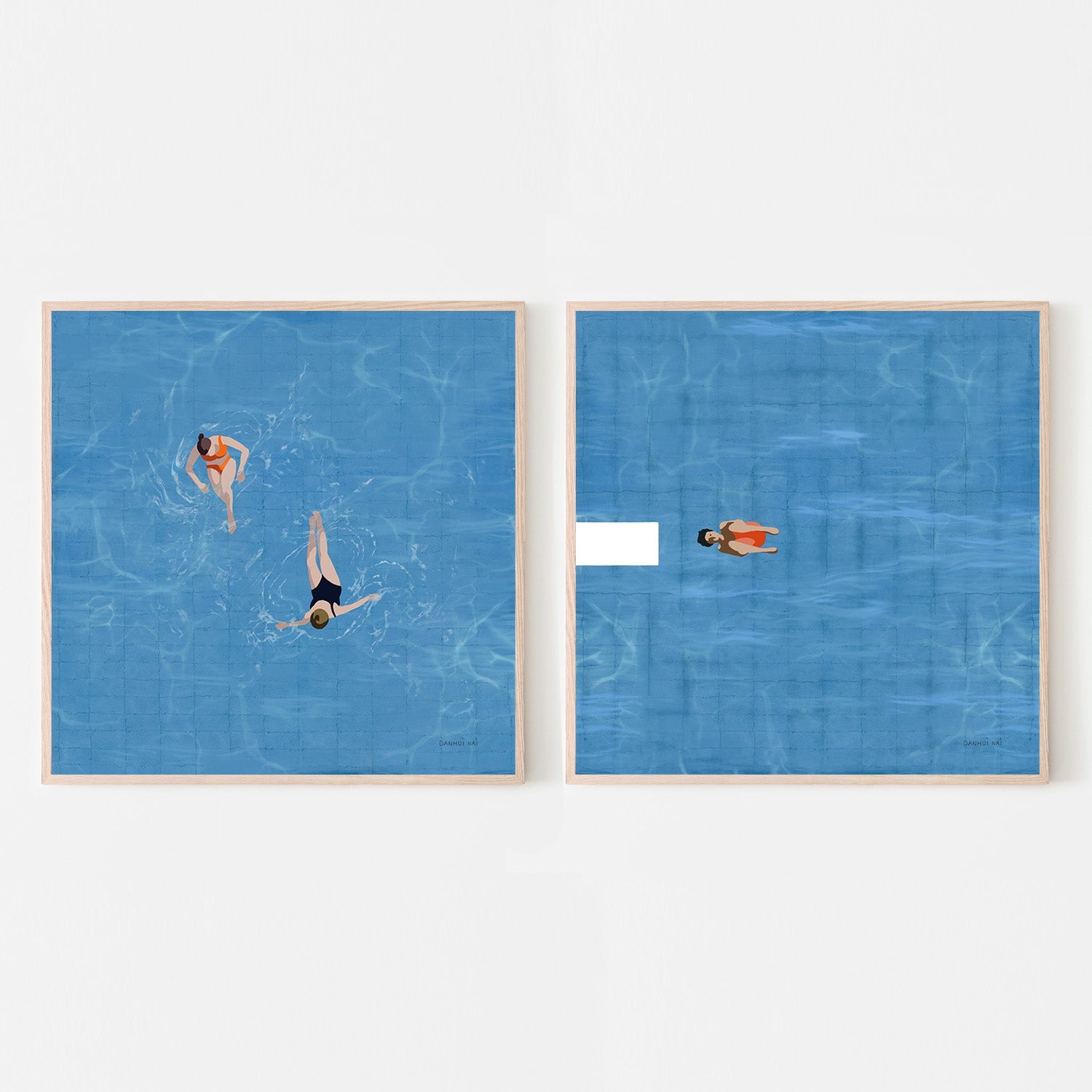 wall-art-print-canvas-poster-framed-Pool Fun, Style A & B, Set Of 2-6