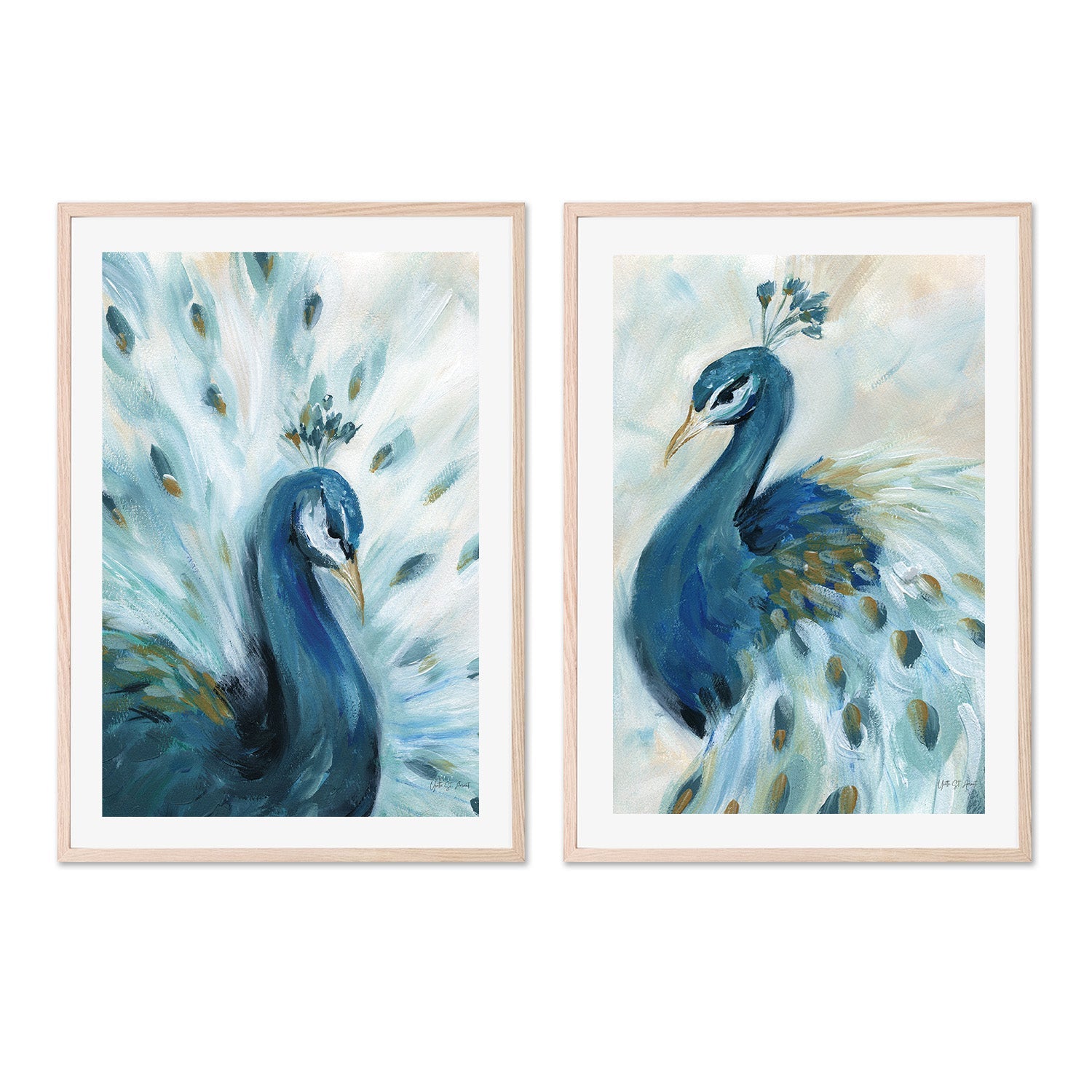 wall-art-print-canvas-poster-framed-Pretty Peacocks, Style A & B, Set of 2 , By Yvette St. Amant-6