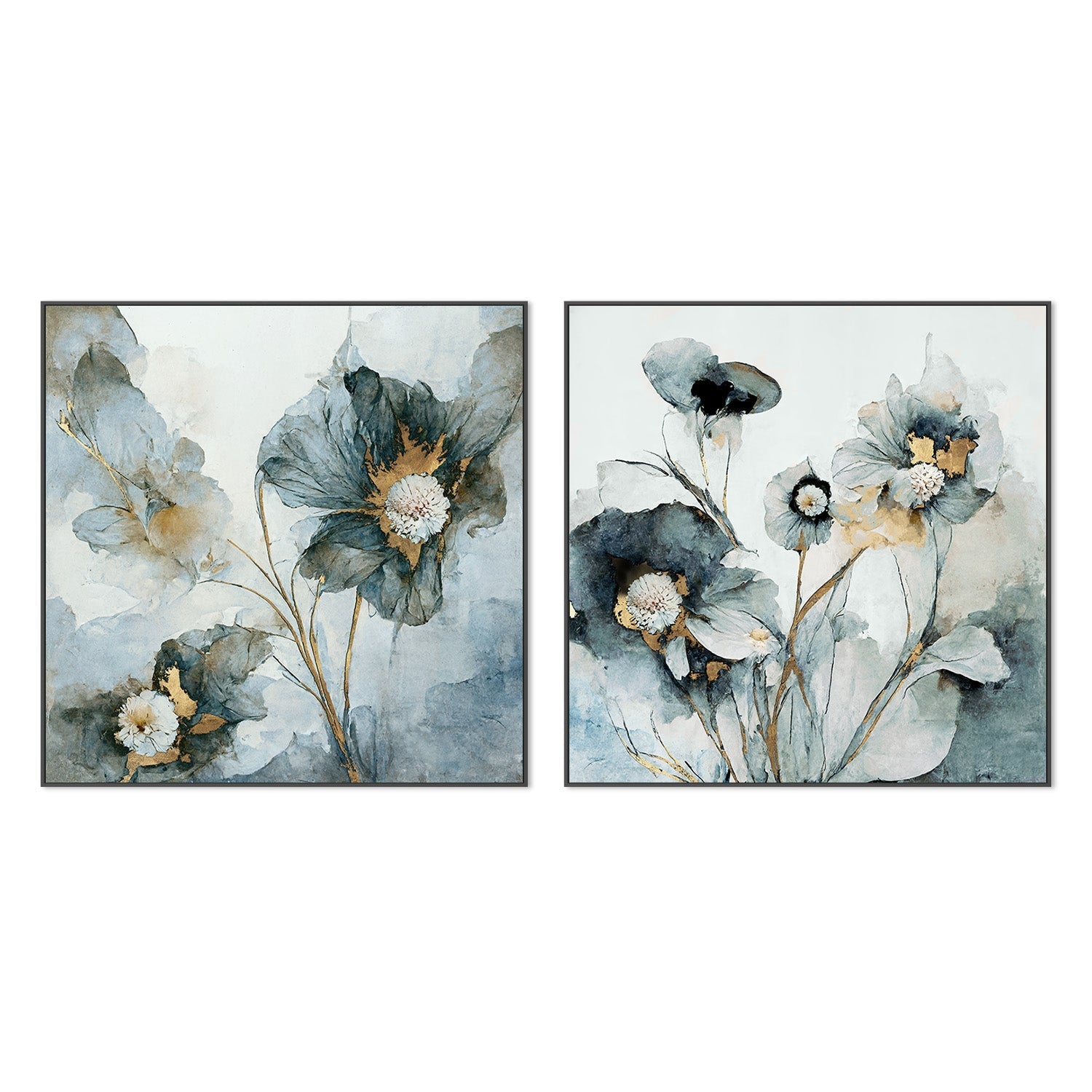 wall-art-print-canvas-poster-framed-Rainy Day Blooms, Style A & B, Set Of 2 , By Leah Mclean-3