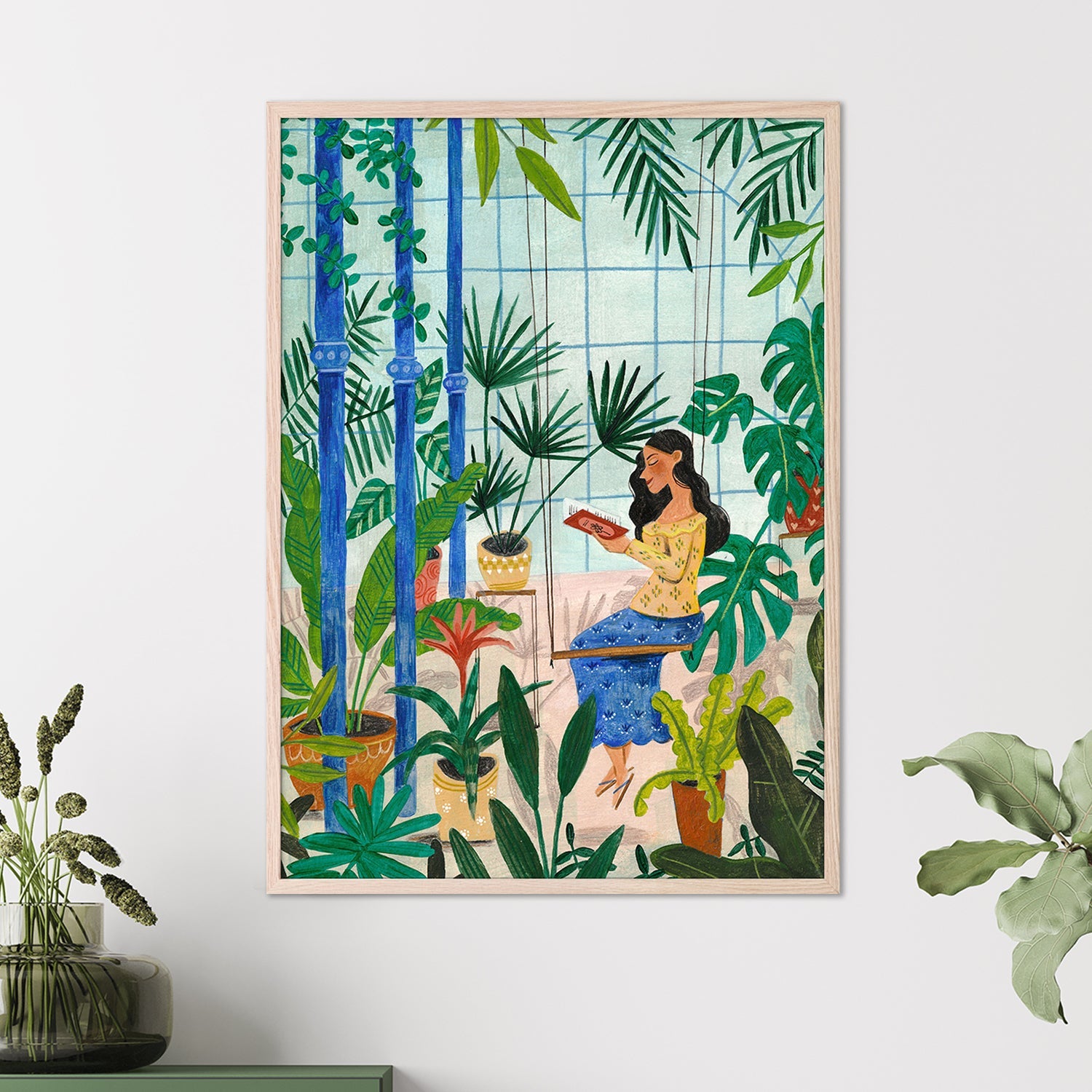 wall-art-print-canvas-poster-framed-Reading in the plant greenhouse-2