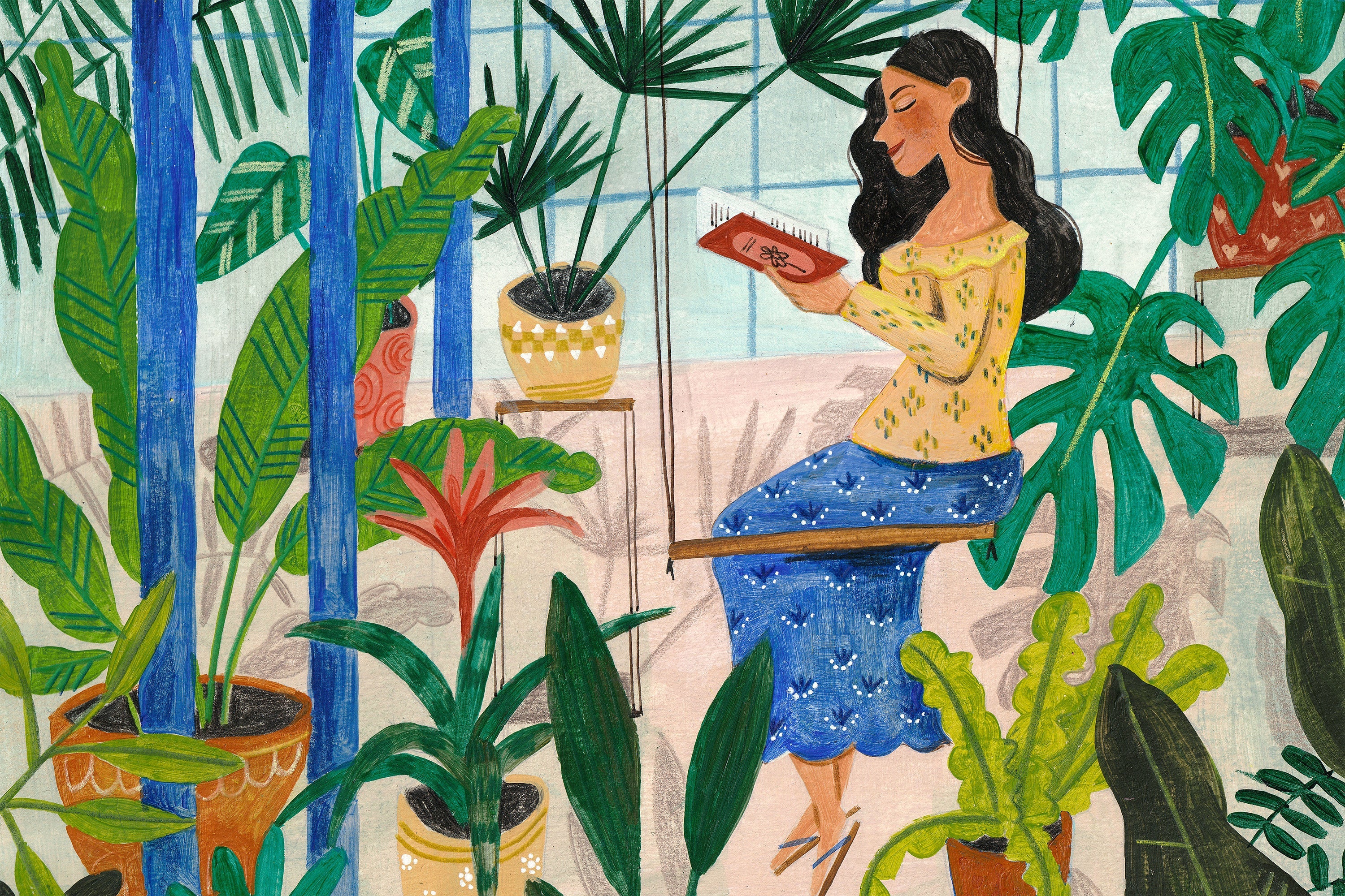 wall-art-print-canvas-poster-framed-Reading in the Tropical Greenhouse-1