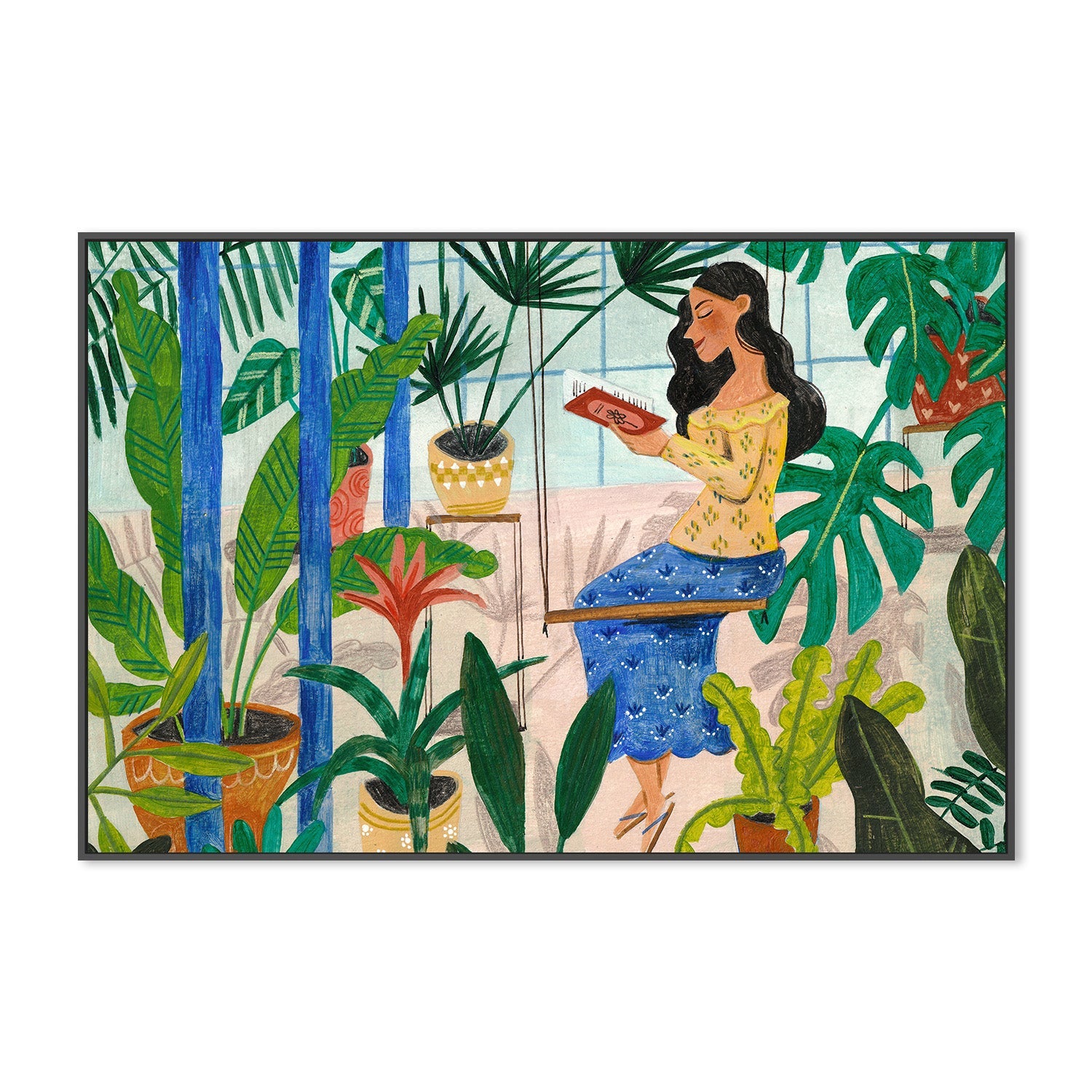 wall-art-print-canvas-poster-framed-Reading in the Tropical Greenhouse-3