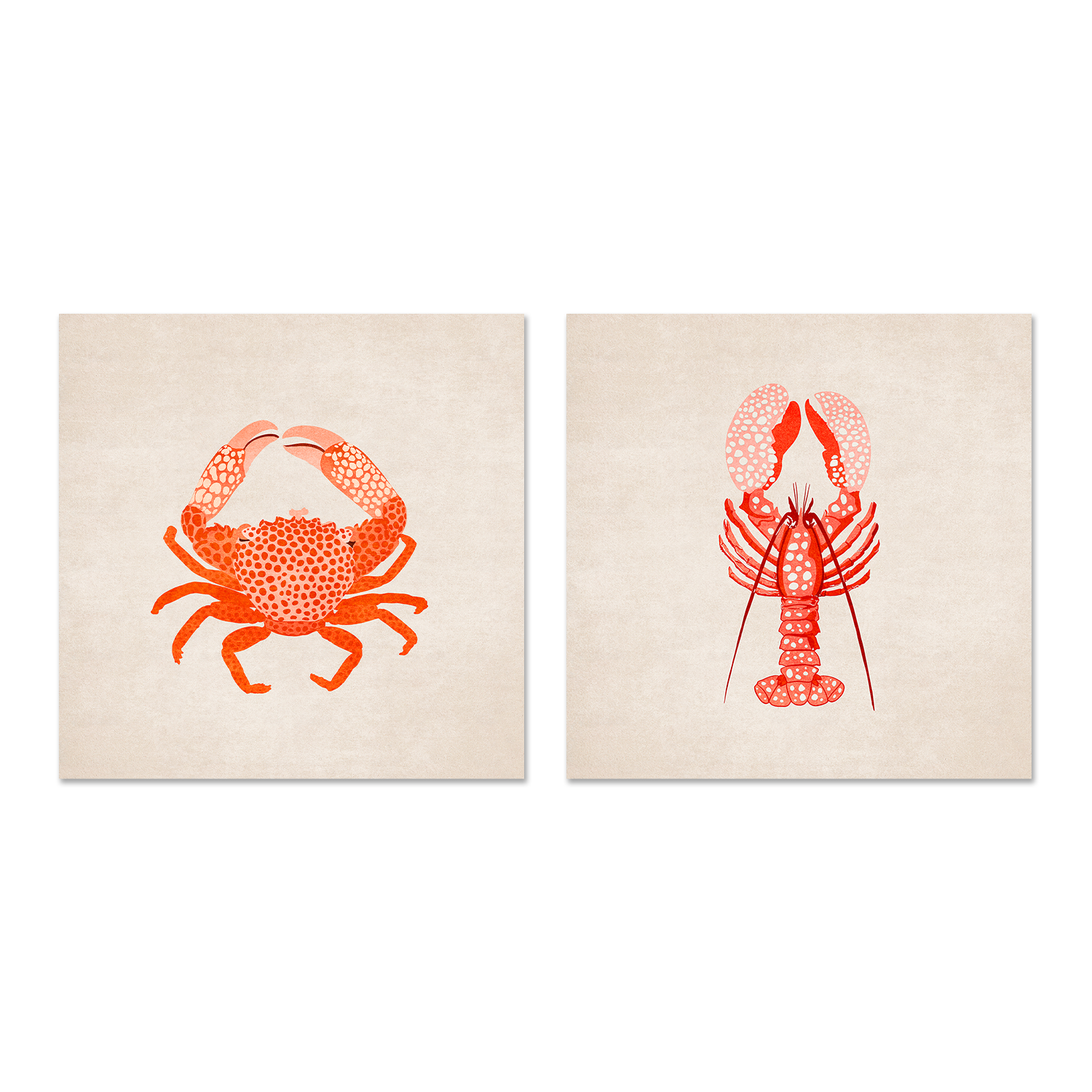 wall-art-print-canvas-poster-framed-Red Crab And Lobster, Set Of 2 , By Emel Tunaboylu-GIOIA-WALL-ART