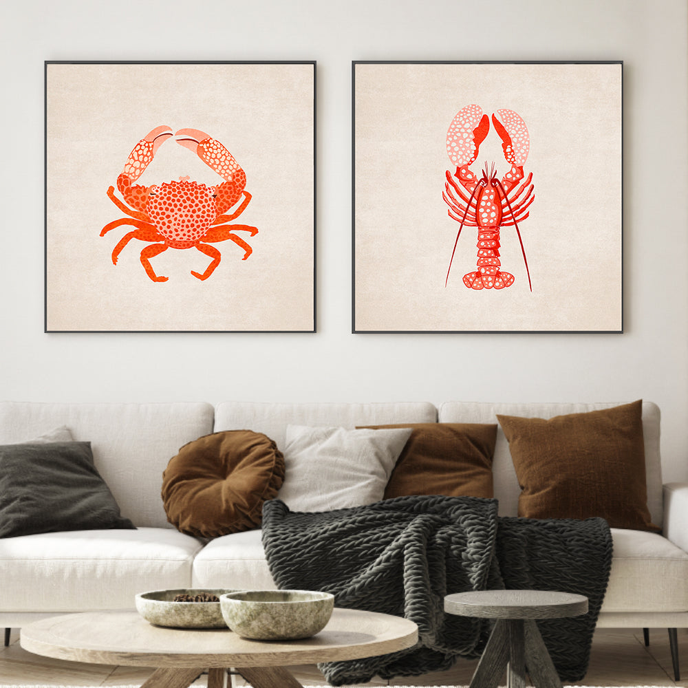 wall-art-print-canvas-poster-framed-Red Crab And Lobster, Set Of 2 , By Emel Tunaboylu-GIOIA-WALL-ART