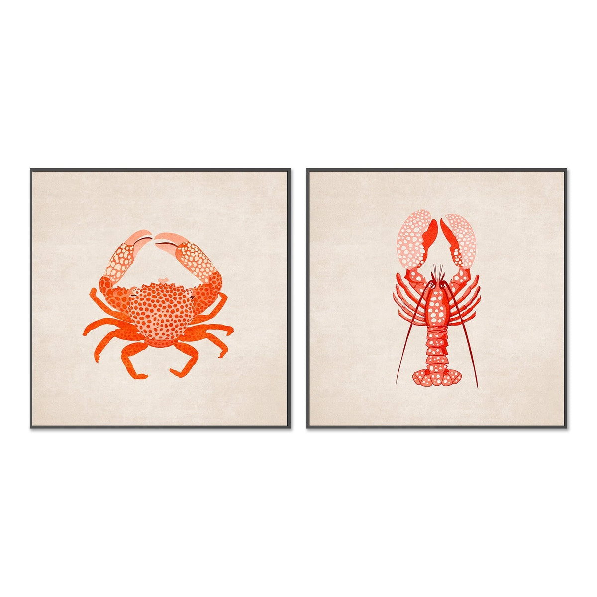 wall-art-print-canvas-poster-framed-Red Crab And Lobster, Set Of 2 , By Emel Tunaboylu-GIOIA-WALL-ART