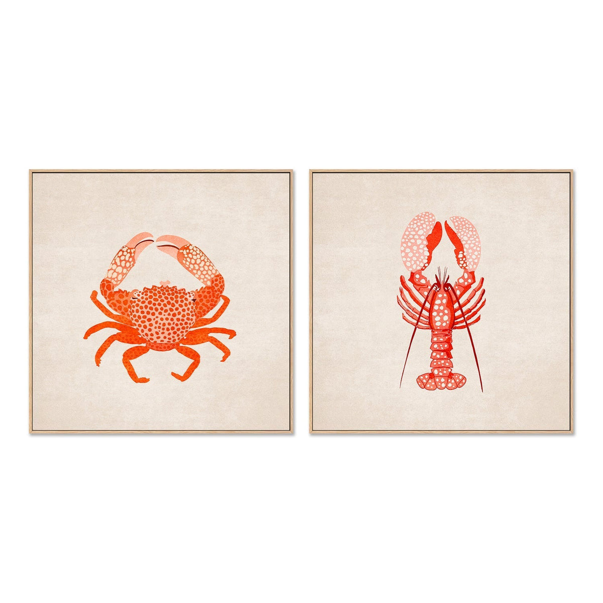 wall-art-print-canvas-poster-framed-Red Crab And Lobster, Set Of 2 , By Emel Tunaboylu-GIOIA-WALL-ART