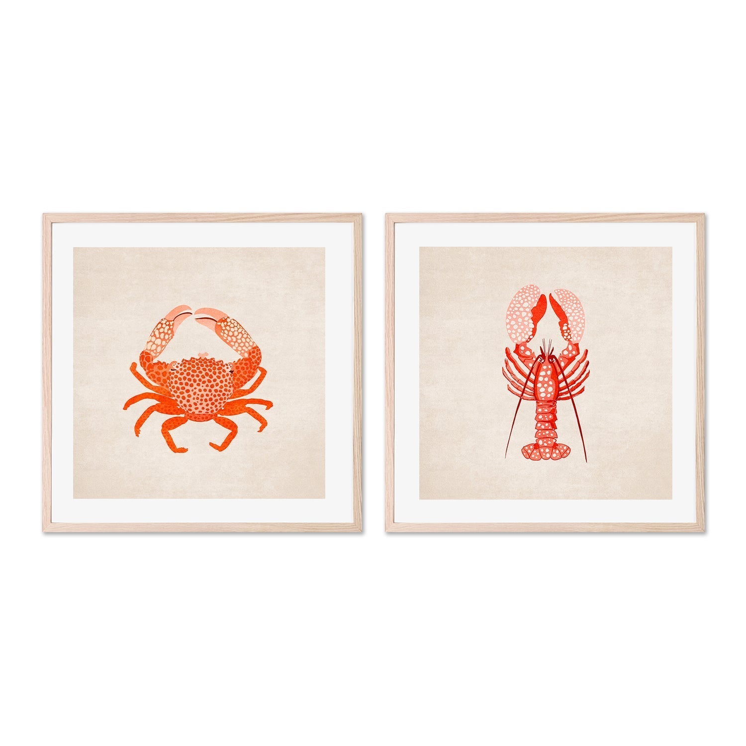 wall-art-print-canvas-poster-framed-Red Crab And Lobster, Set Of 2 , By Emel Tunaboylu-GIOIA-WALL-ART