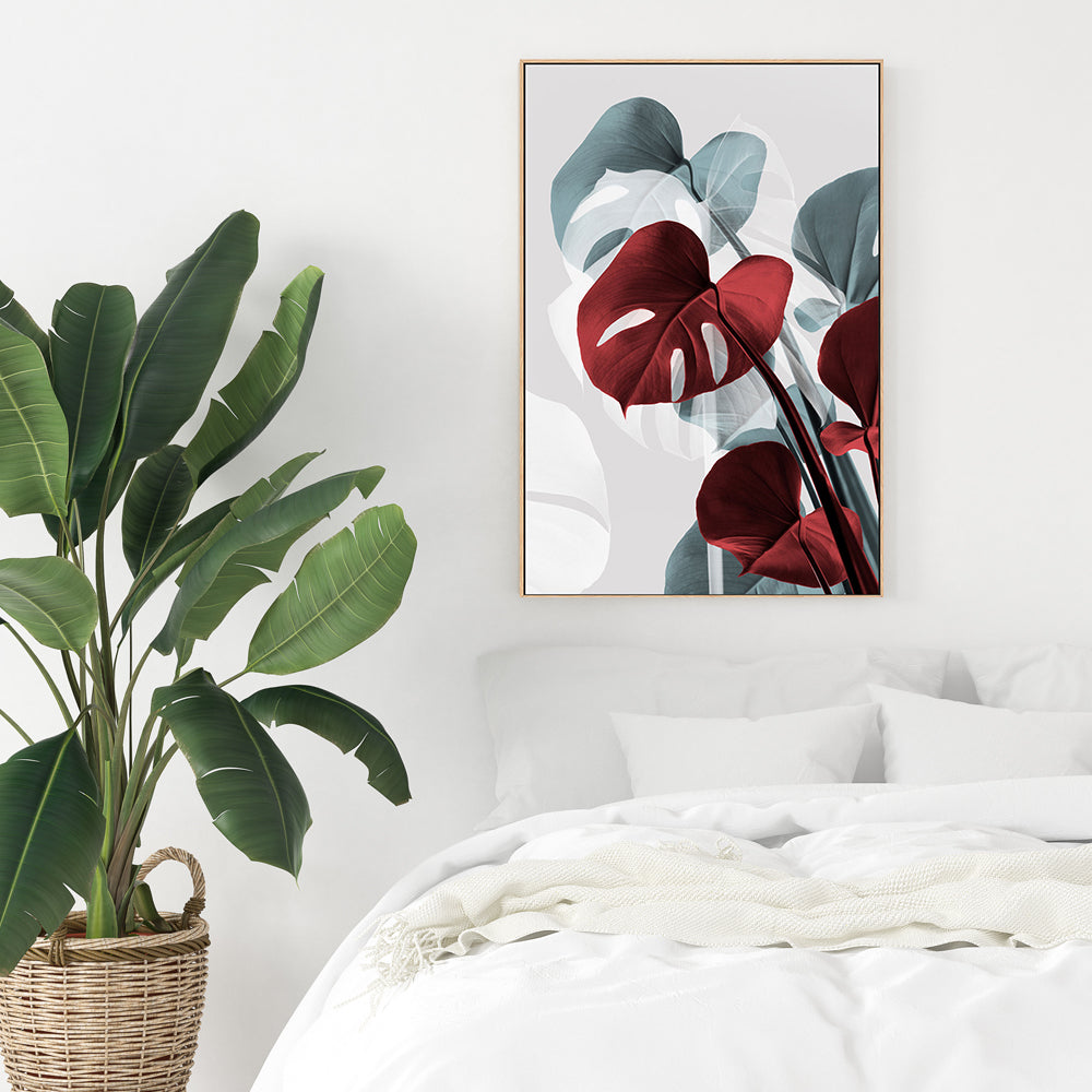 wall-art-print-canvas-poster-framed-Red Monstera Leaf-GIOIA-WALL-ART