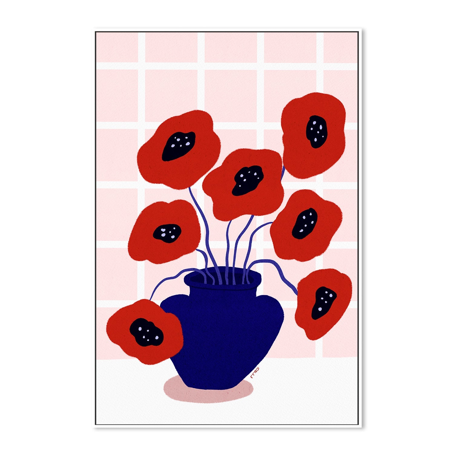 wall-art-print-canvas-poster-framed-Red Poppies In a Vase Illustration-5