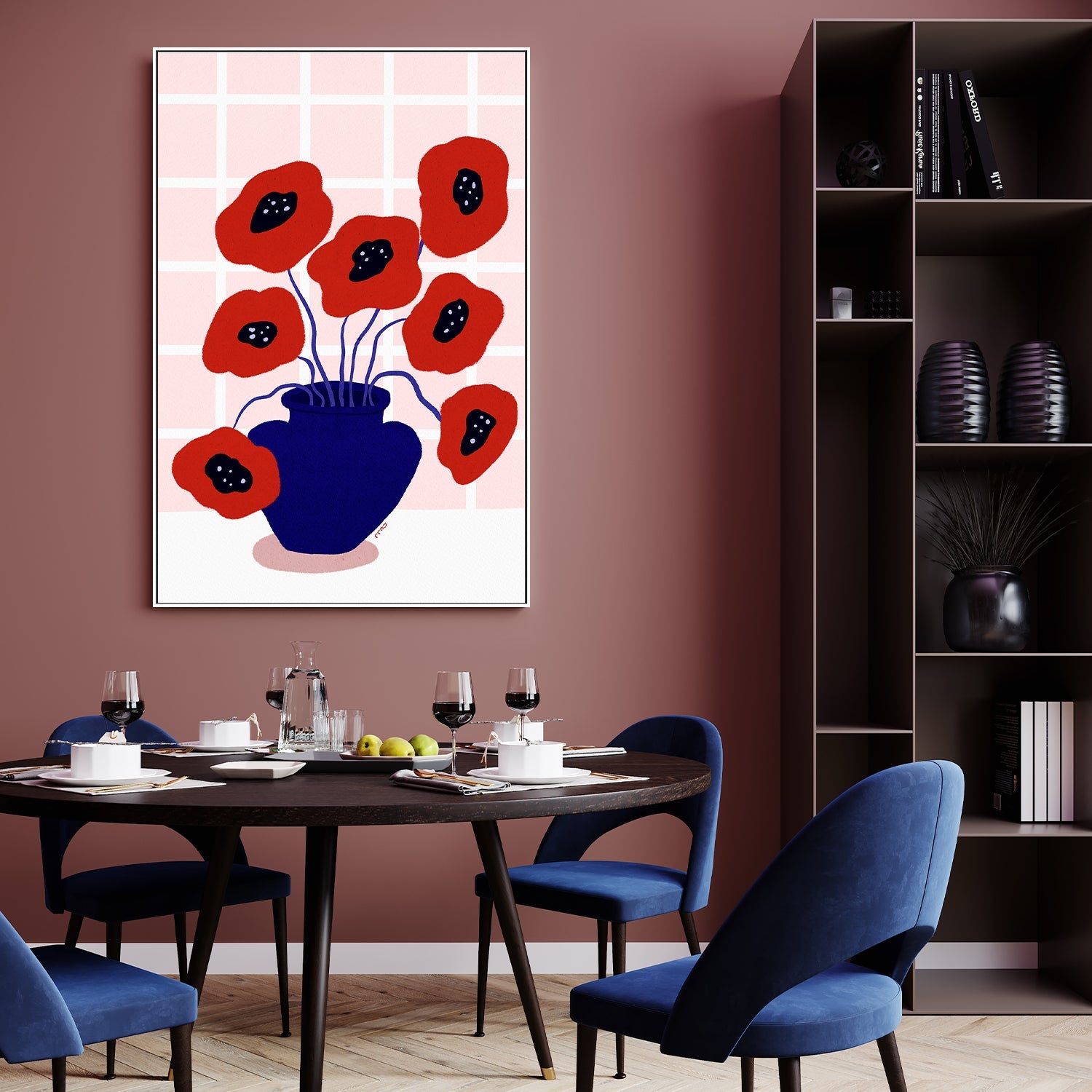 wall-art-print-canvas-poster-framed-Red Poppies In a Vase Illustration-9