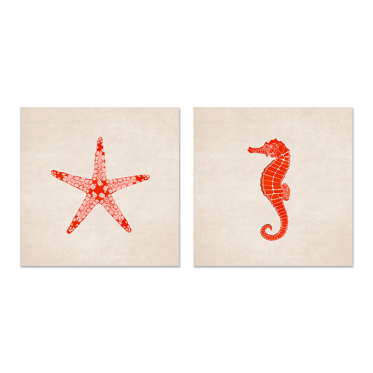 wall-art-print-canvas-poster-framed-Red Starfish And Sea Horse, Set Of 2 , By Emel Tunaboylu-GIOIA-WALL-ART