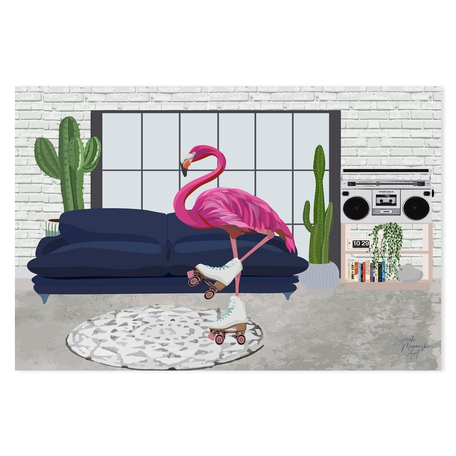 wall-art-print-canvas-poster-framed-Roller Skating Flamingo , By Sarah Manovski-GIOIA-WALL-ART