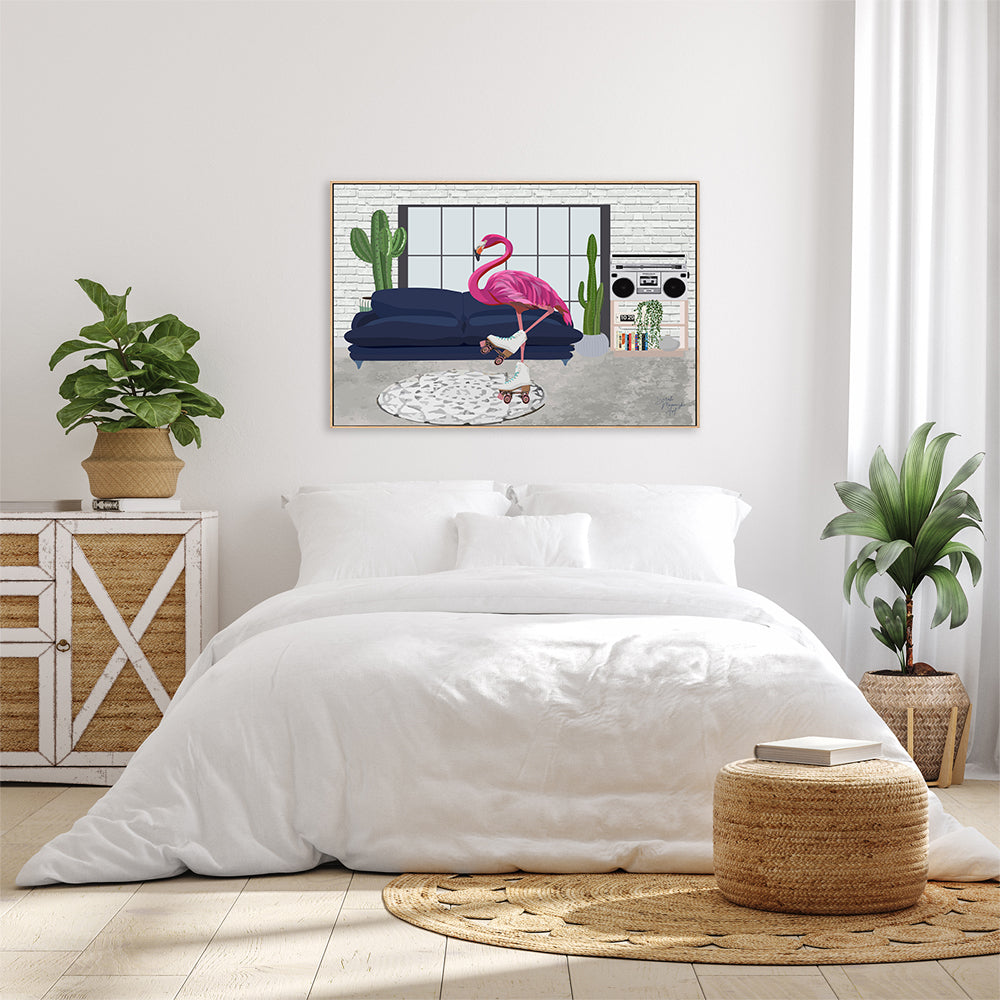 wall-art-print-canvas-poster-framed-Roller Skating Flamingo , By Sarah Manovski-GIOIA-WALL-ART