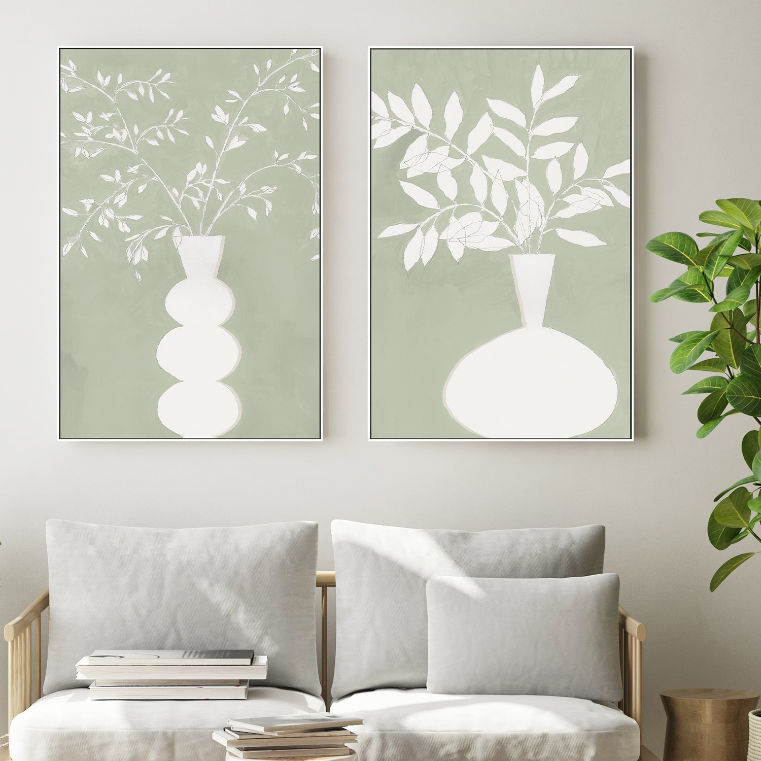 wall-art-print-canvas-poster-framed-Sage Vase, Style A & B, Set Of 2 , By Aria K-2