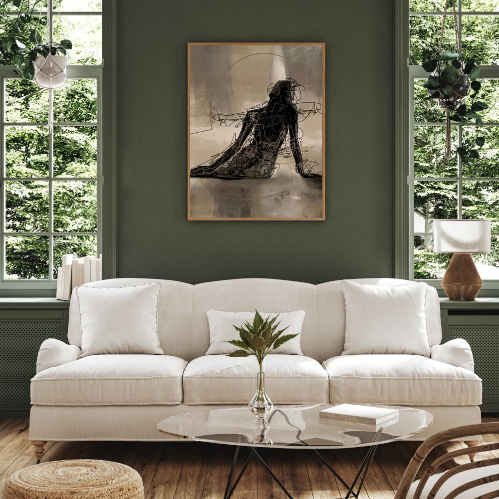 wall-art-print-canvas-poster-framed-Scribbled Seated Woman-by-Roberto Moro Art-Gioia Wall Art