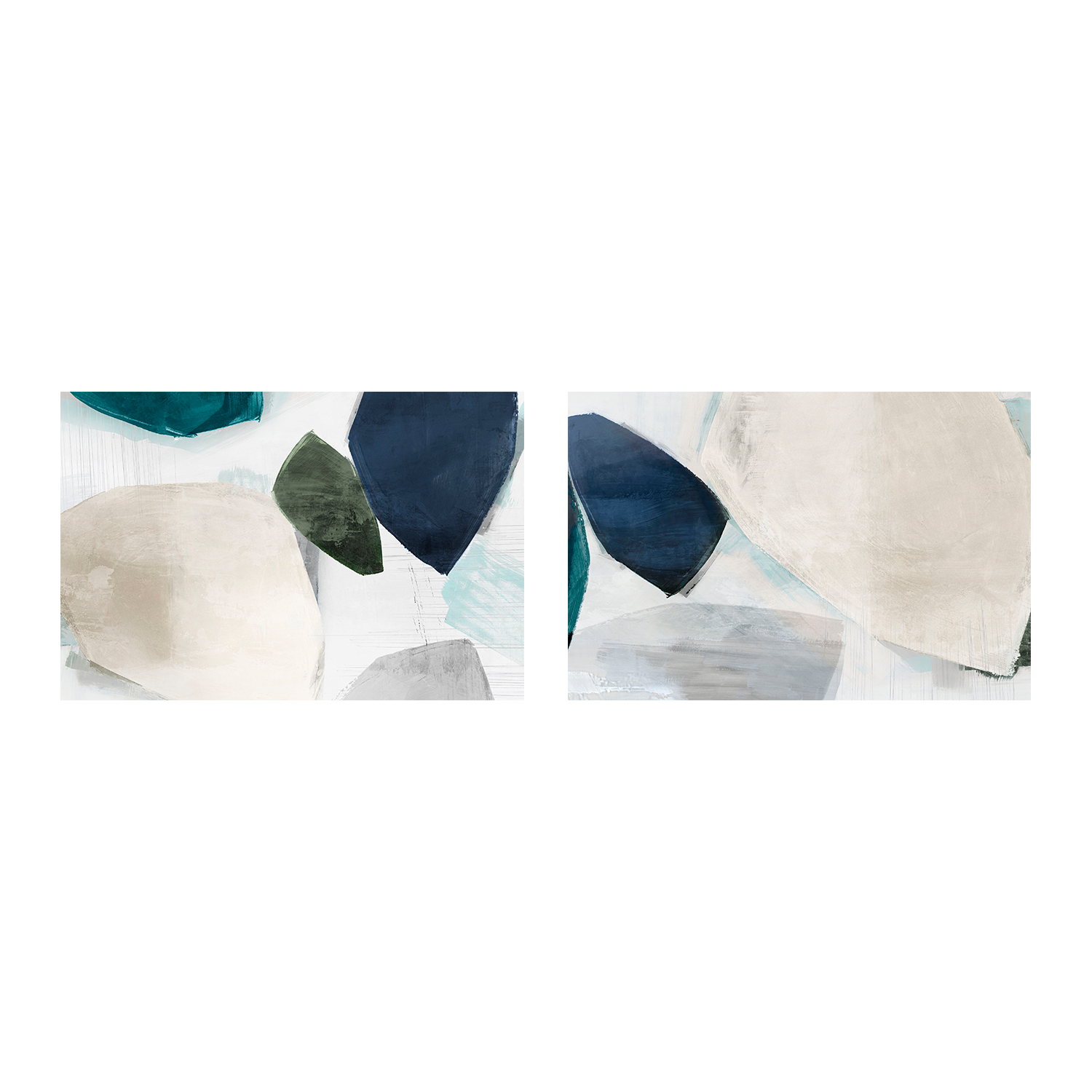 wall-art-print-canvas-poster-framed-Shapes of Blue Blobs, Style A & B, Set Of 2-1