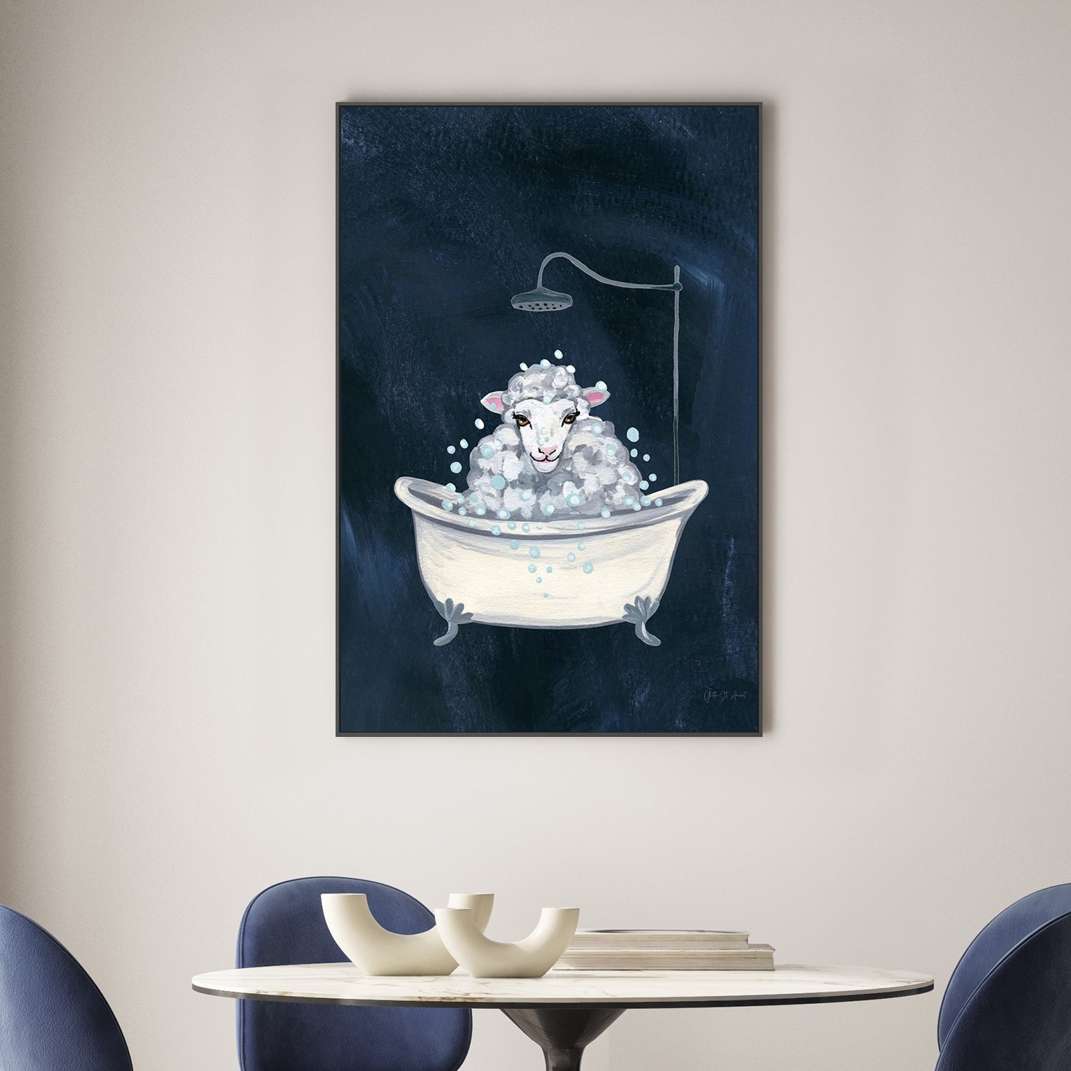 wall-art-print-canvas-poster-framed-Sheep in Tub and Suds Texture Dark-2