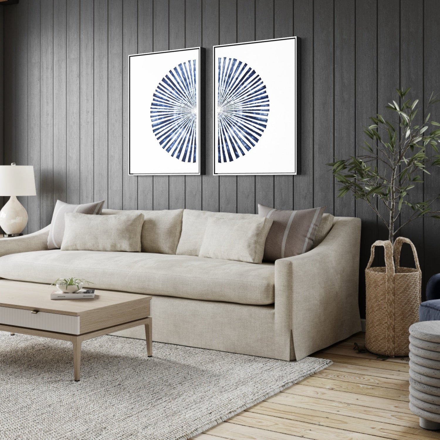 wall-art-print-canvas-poster-framed-Shibori Burst Blue, Set of 2-by-Dear Musketeer Studio-Gioia Wall Art