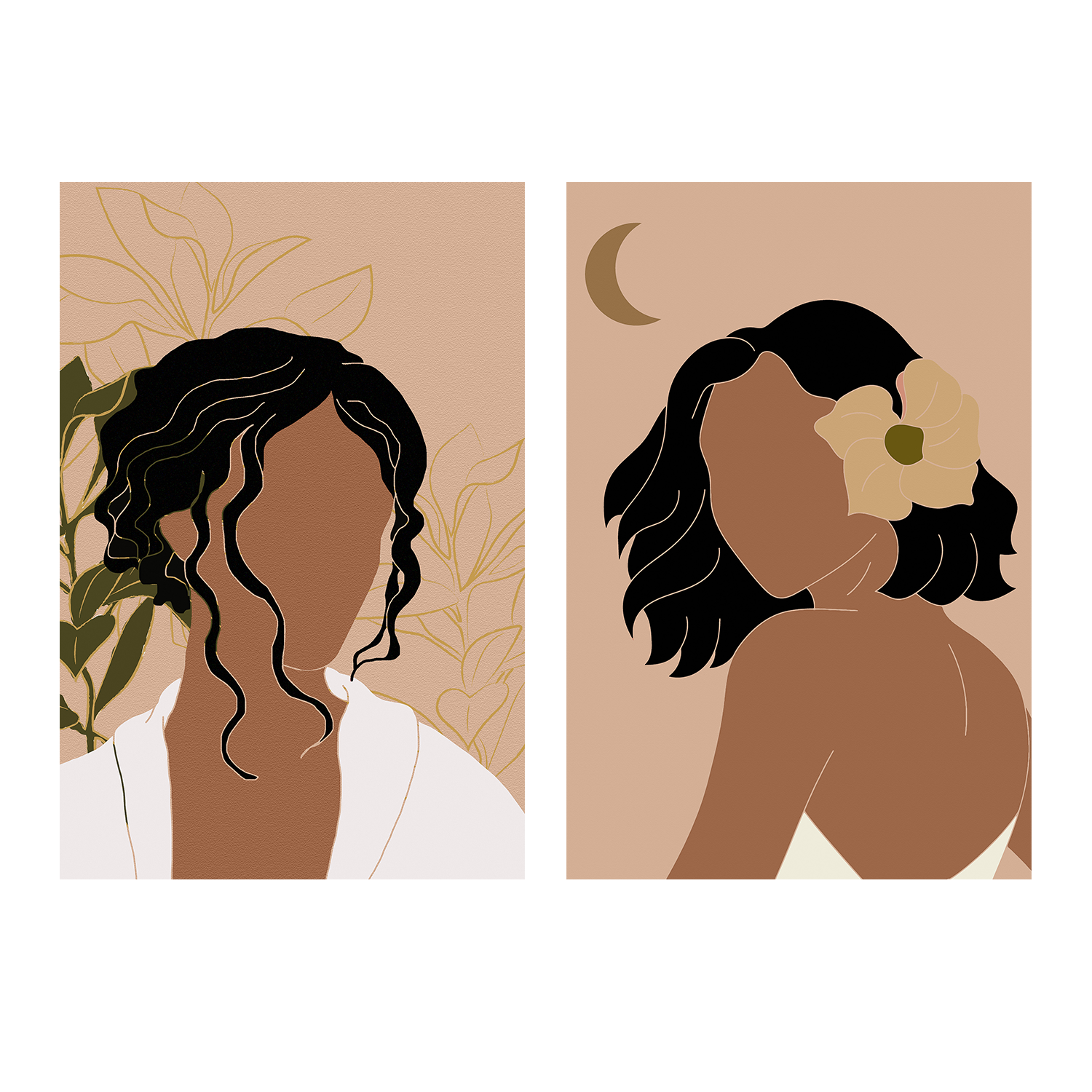 wall-art-print-canvas-poster-framed-Simple Woman Tropical Portrait & Hawaiian Simple Woman Portrait, Set Of 2-1