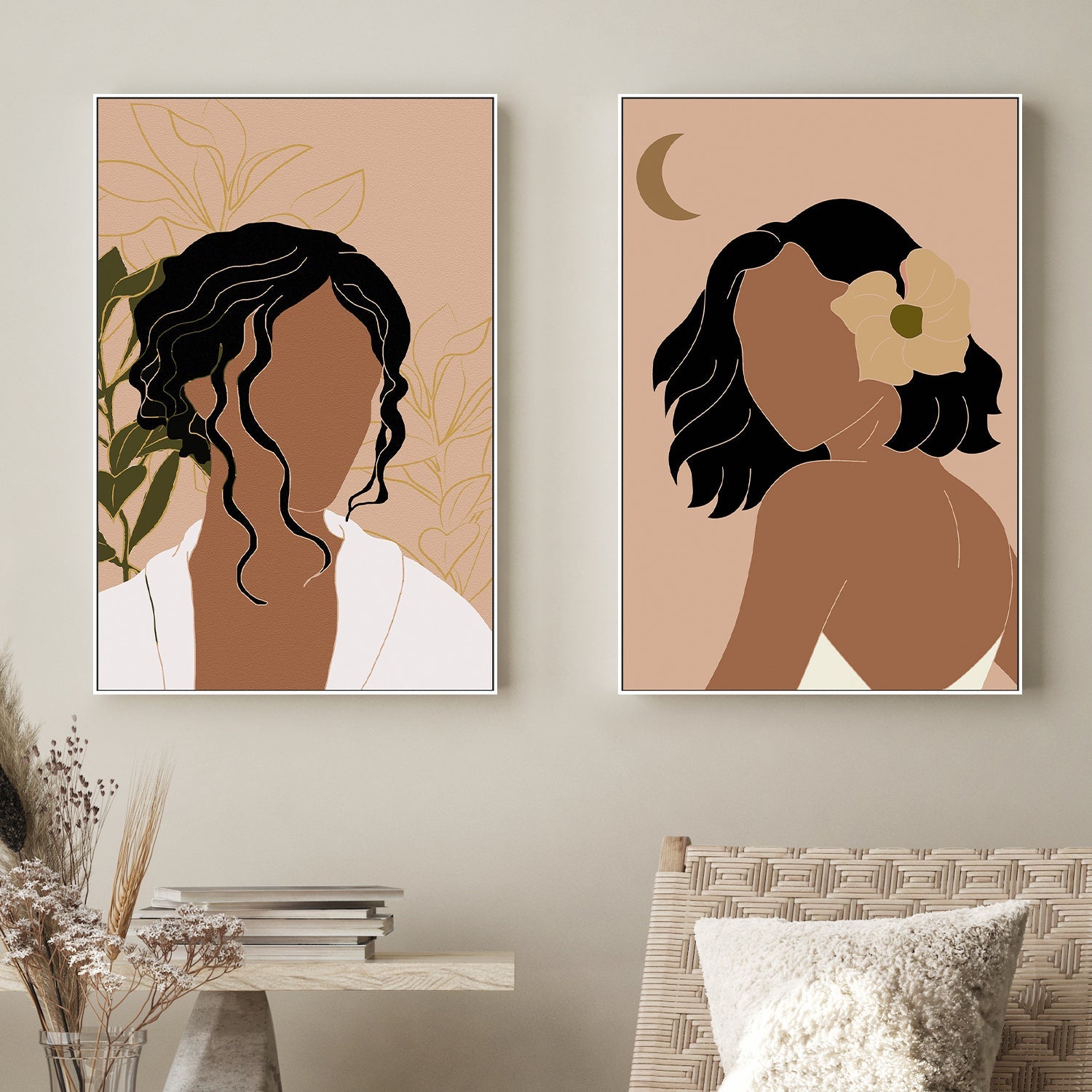 wall-art-print-canvas-poster-framed-Simple Woman Tropical Portrait & Hawaiian Simple Woman Portrait, Set Of 2-2