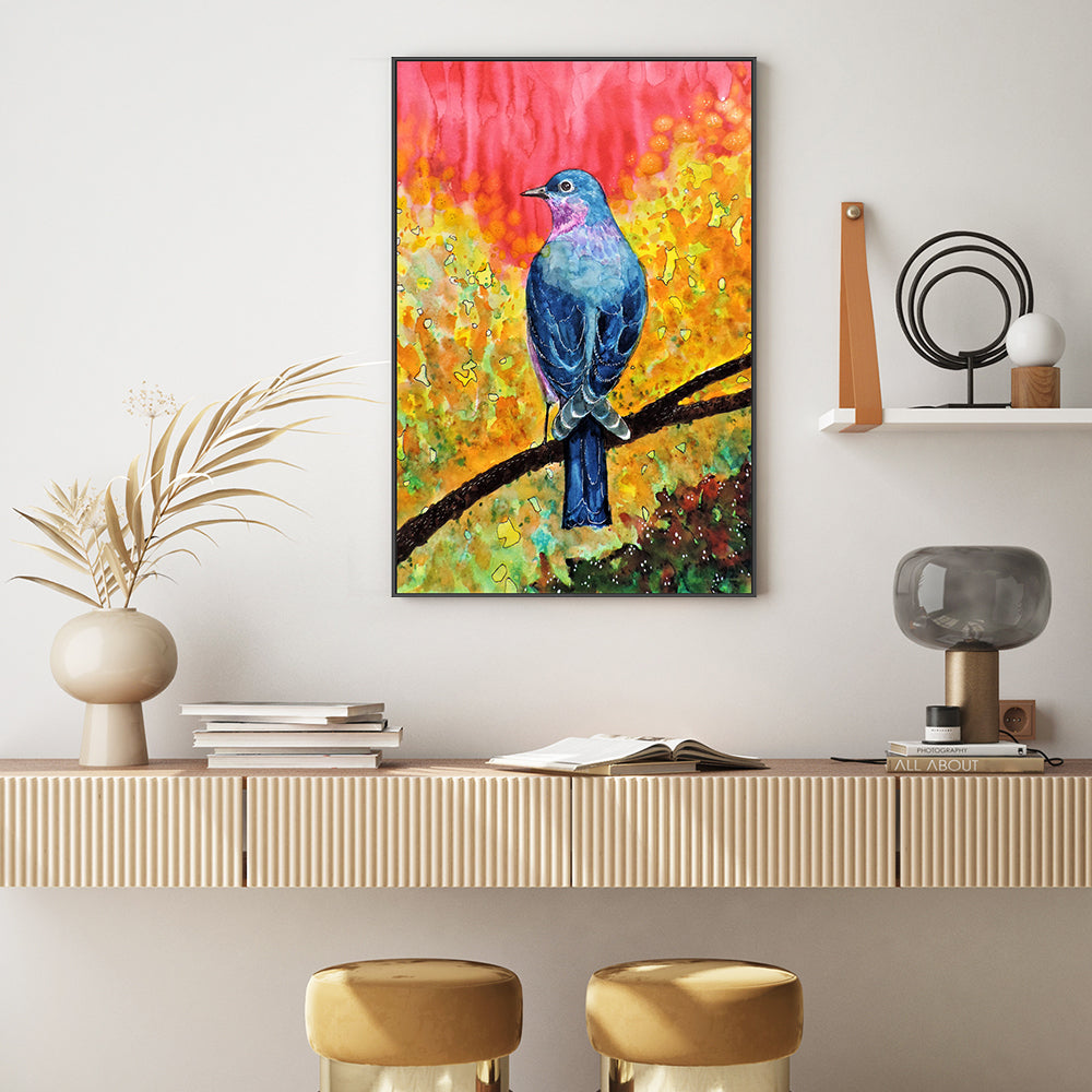 wall-art-print-canvas-poster-framed-Sitting Blue Bird-by-Sylvie Demers-Gioia Wall Art