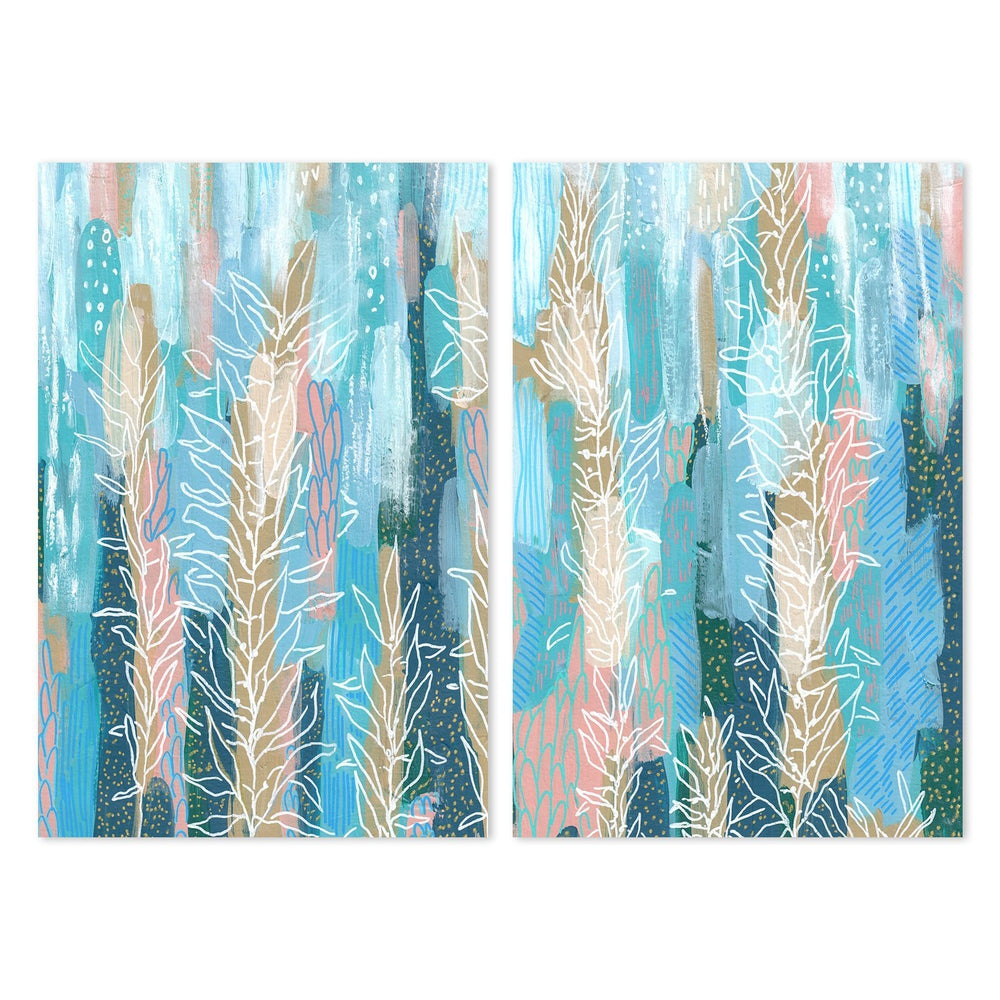 wall-art-print-canvas-poster-framed-Stems On Turquoise Background, Set Of 2-by-Emily Wood-Gioia Wall Art