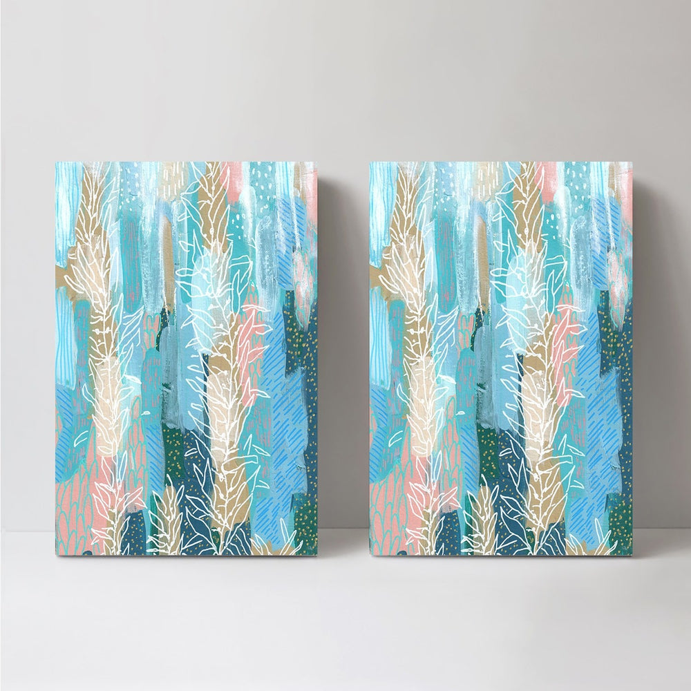 wall-art-print-canvas-poster-framed-Stems On Turquoise Background, Set Of 2-by-Emily Wood-Gioia Wall Art