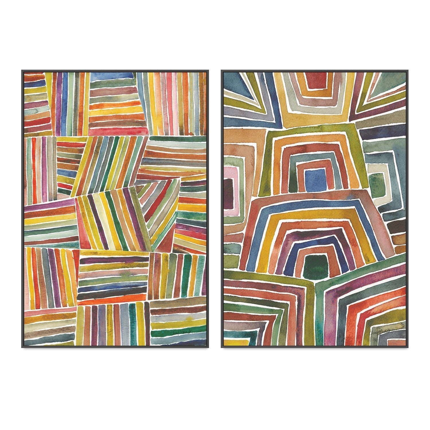 wall-art-print-canvas-poster-framed-Stripes, Style A & B, Set Of 2-GIOIA-WALL-ART