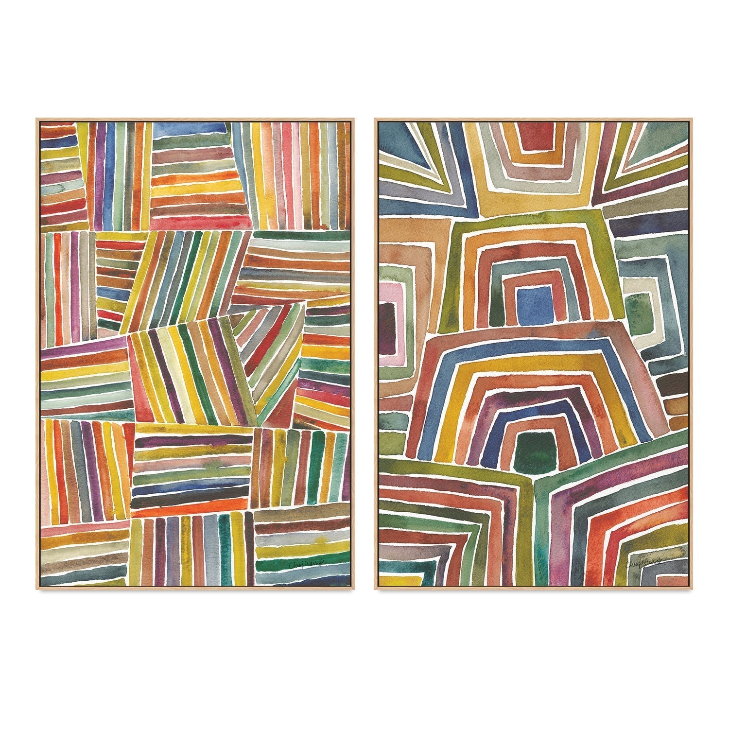 wall-art-print-canvas-poster-framed-Stripes, Style A & B, Set Of 2-GIOIA-WALL-ART