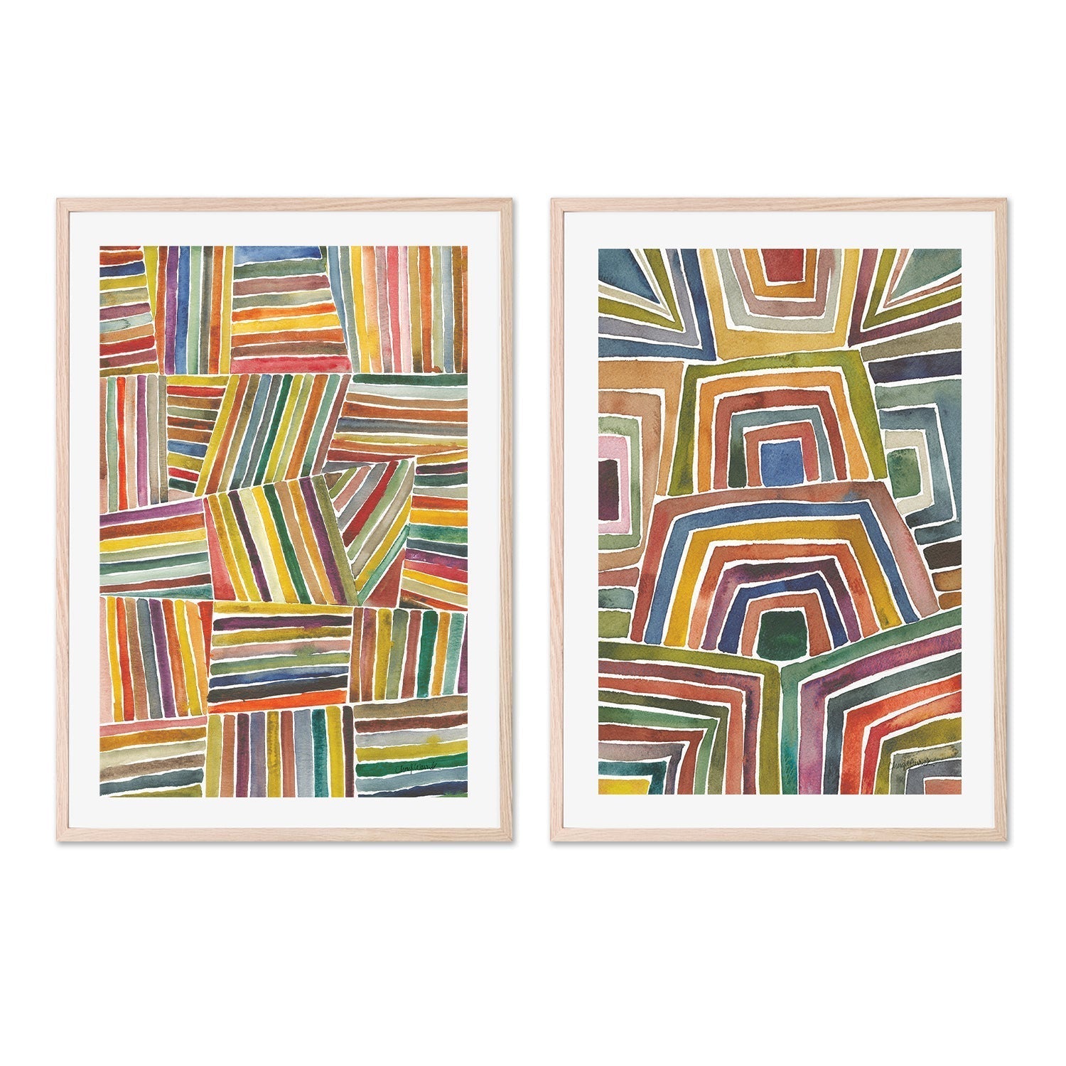 wall-art-print-canvas-poster-framed-Stripes, Style A & B, Set Of 2-GIOIA-WALL-ART