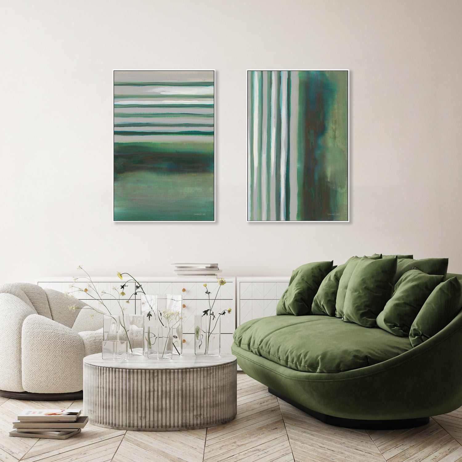 wall-art-print-canvas-poster-framed-Study in Green, Set of 2-by-Danhui Nai-Gioia Wall Art